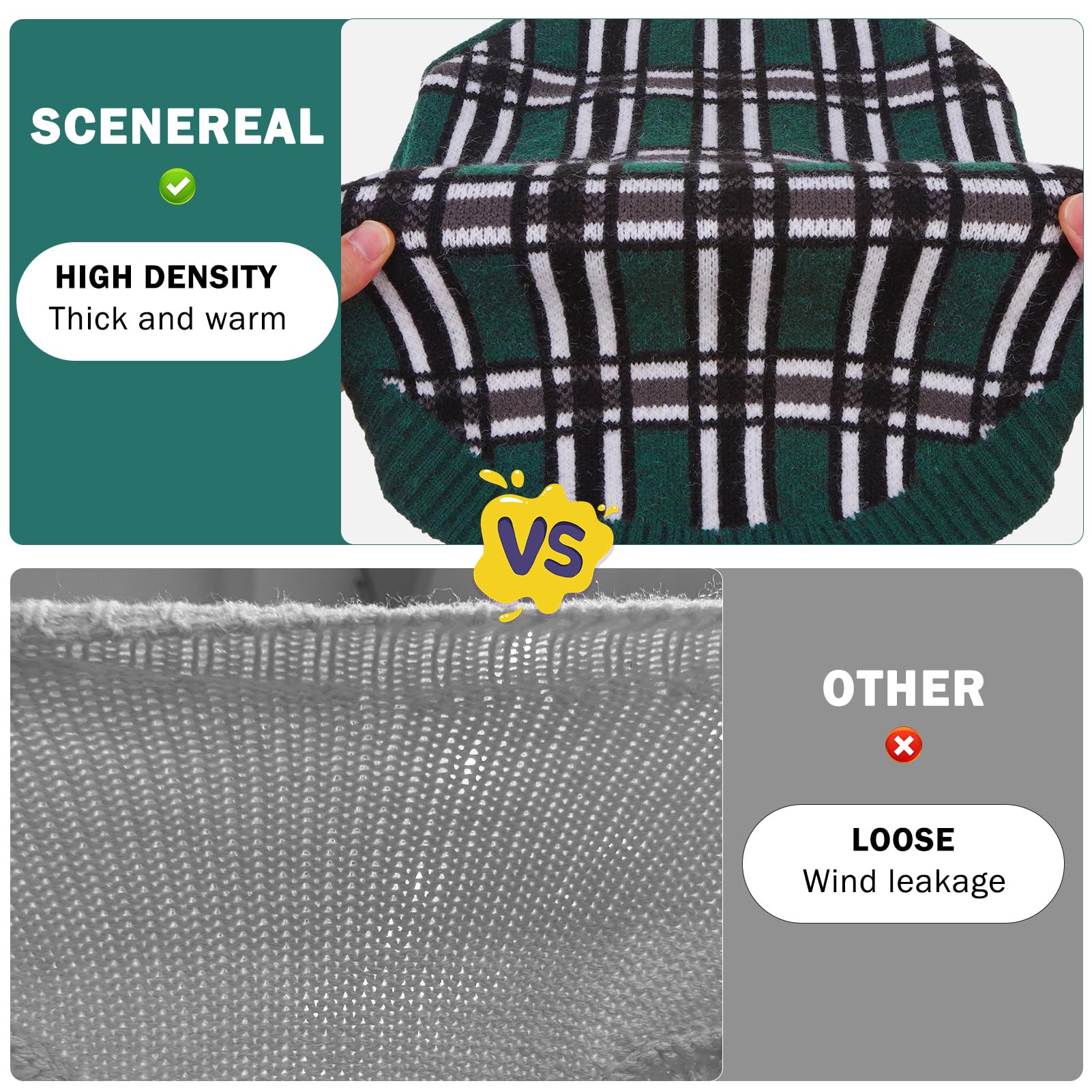 Scenereal Large Pullover Sweater, Cable Knitwear Sweatershirt For Winter, Classic Plaid Turtleneck Thick Warm Clothes For Big Si