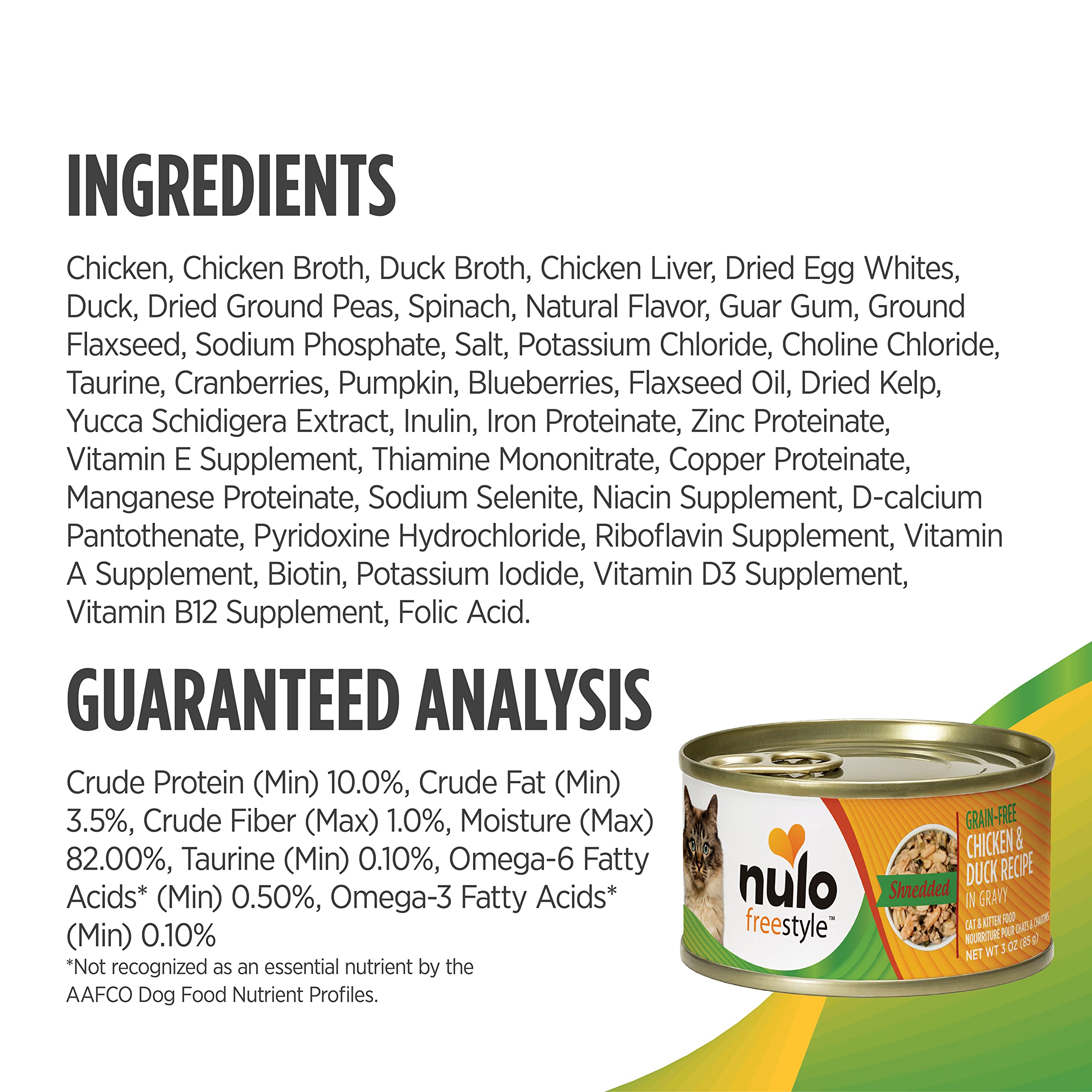 Nulo Freestyle Shredded Canned Wet Cat Food Variety Bundle - 3 oz. - 3 Flavors - Chicken & Duck, Beef & Rainbow Trout, and Turke