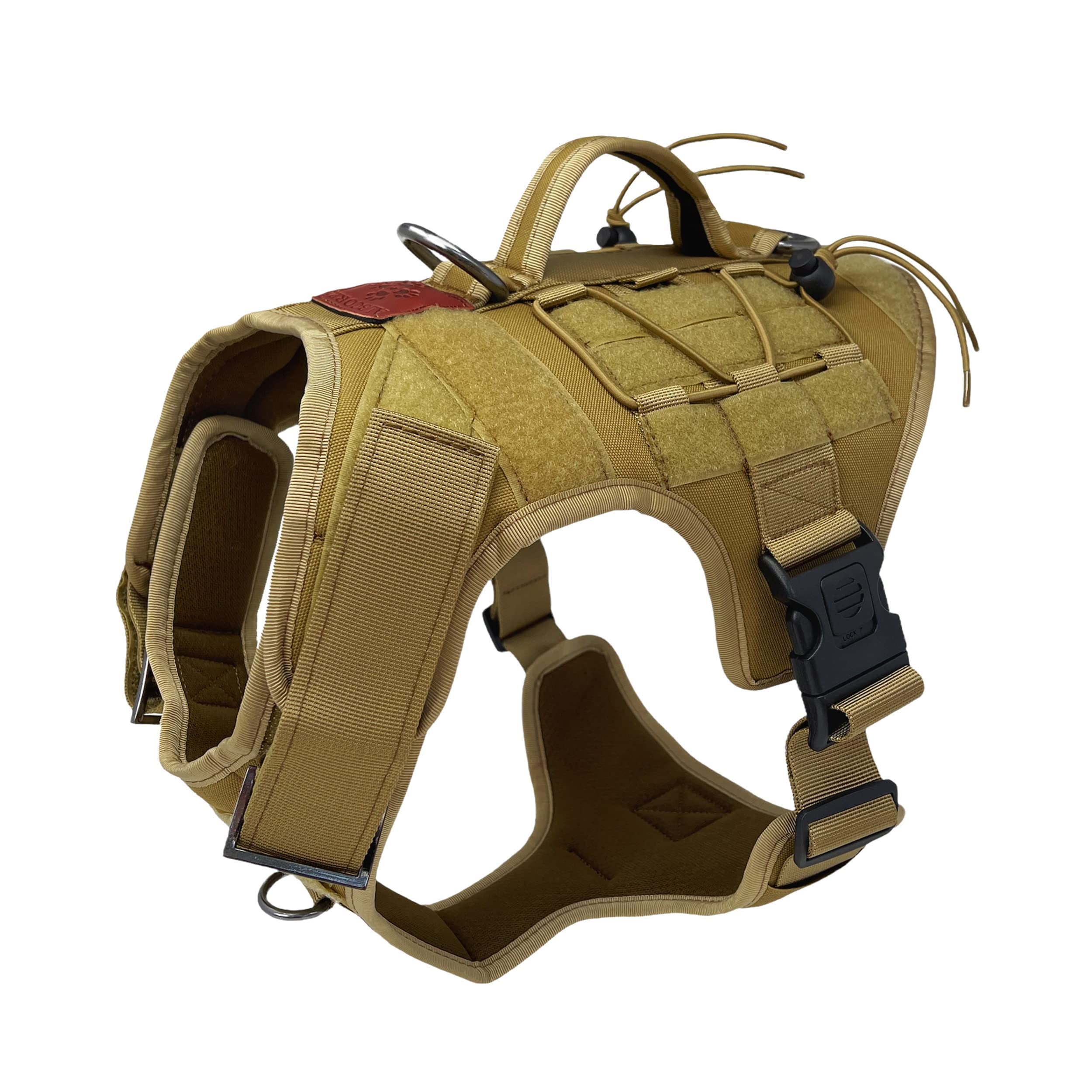 Albcorp Tactical Dog Harness - Heavy Duty, No-Pull Training Vest For Large Breeds, Military Service Dog Vest With Front Leash Clip, Hook & Loop Panels, Padded Handle – Coyote Brown, Medium