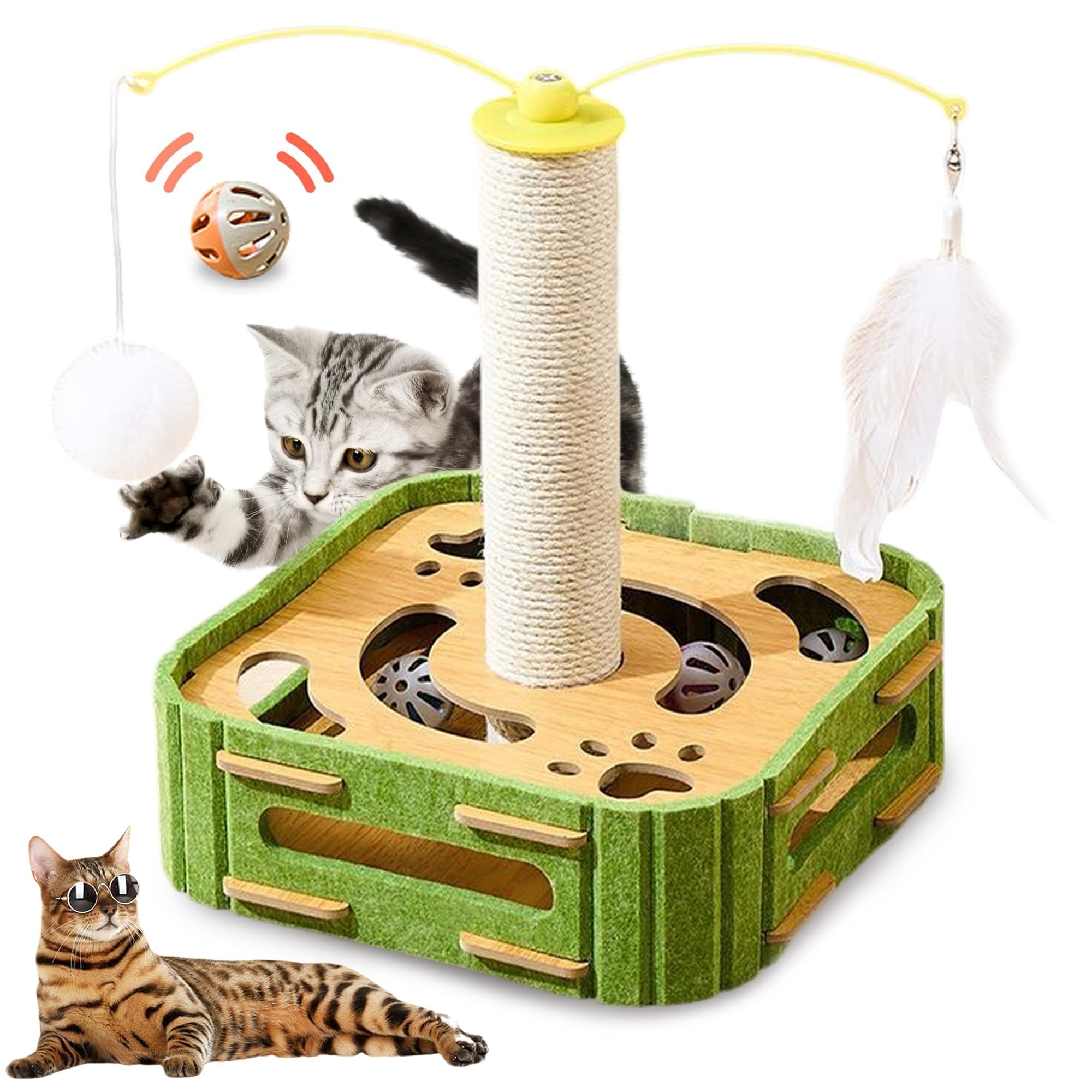 Superpaws Cat Puzzle Toys Interactive Dancer Teasing Box With Squeaky Toys And Scratching Felt,Kitten Track Ball Toy For Indoor 