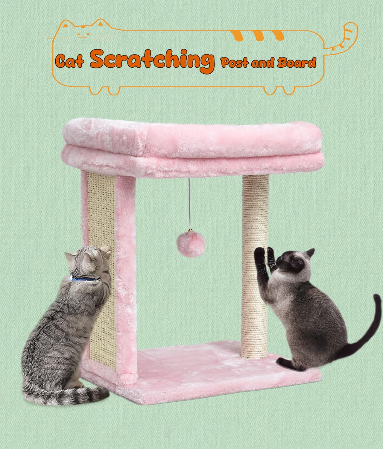 Syandlvy Small Cat Tree For Indoor Cats, Scratching Board With Perch & Scratching Post, Kittens Scratcher With 2 Dangling Balls,