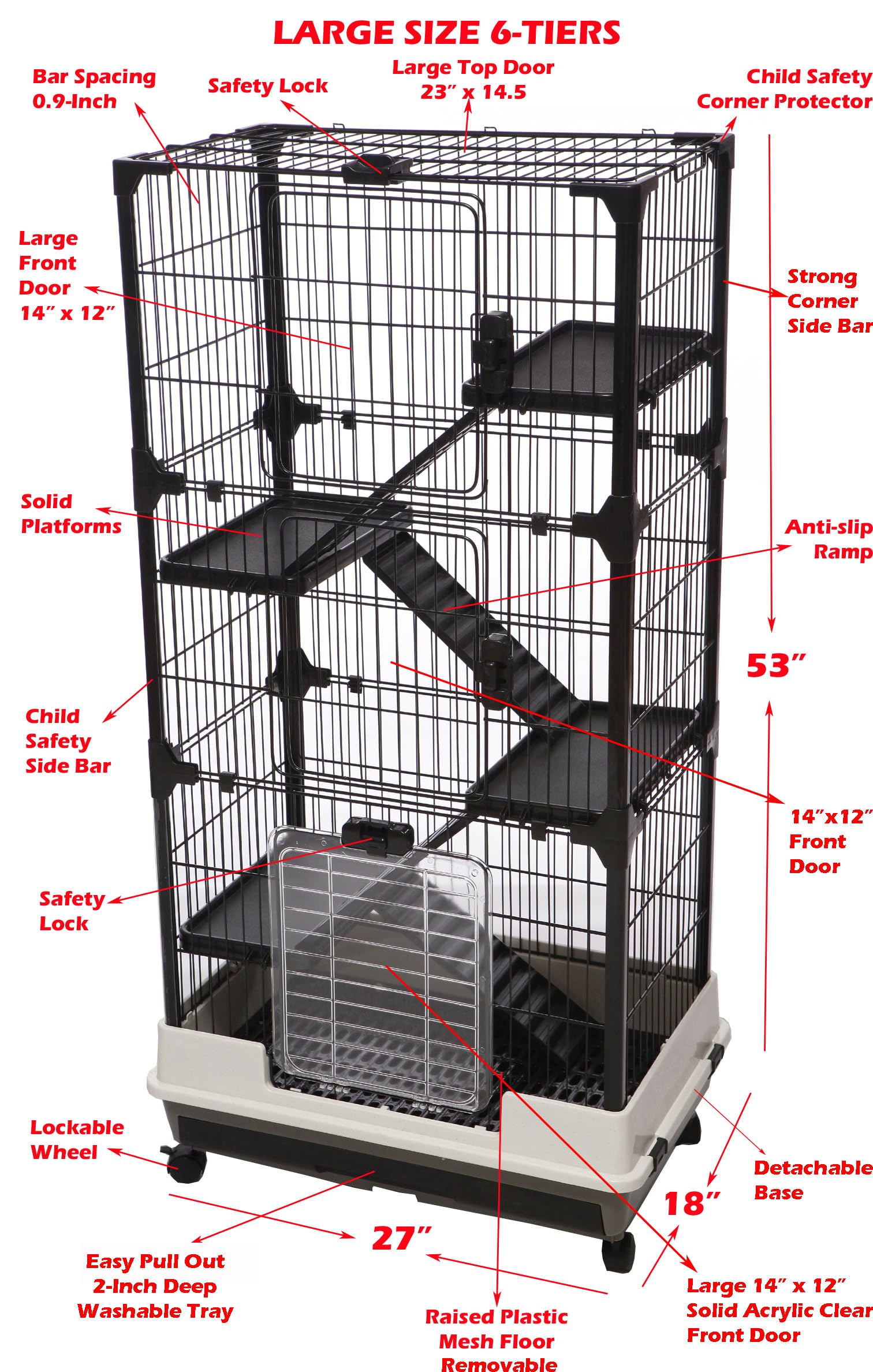 Large 5-Level In/Outdoor Small Animal Pet Cage For Guinea Pig Ferret Squirrel Chinchilla Cat Playpen Rabbit Hutch With Solid Pla