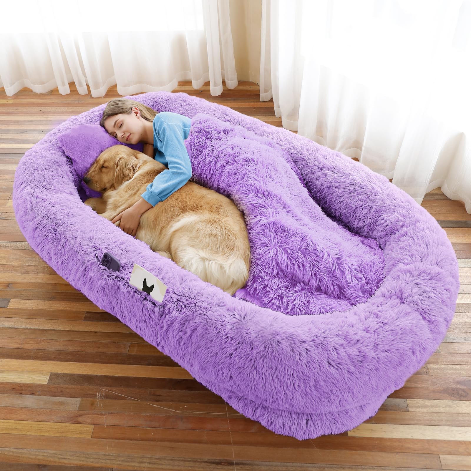 Human Dog Bed, 71''X45''X12'' Size Fits You And Pets, Washable Faux Fur Dog Bed For People Doze Off, Napping Orthopedic Dog Bed,