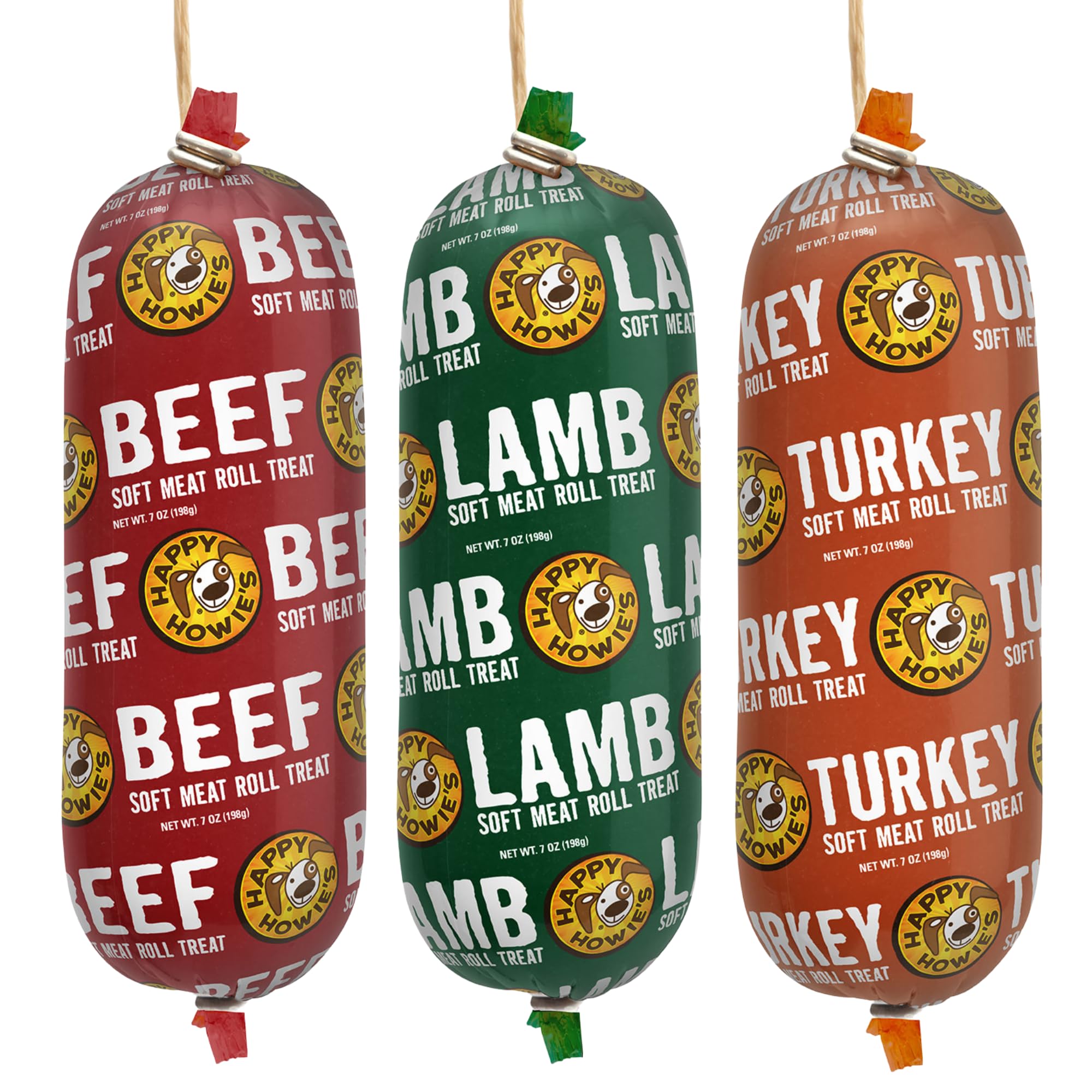 Happy Howies Soft Meat Roll Treat - Soft Dog Food Rolls, Natural Ingredients, for All Dogs, Made in USA - Beef, Lamb, Turkey, 7