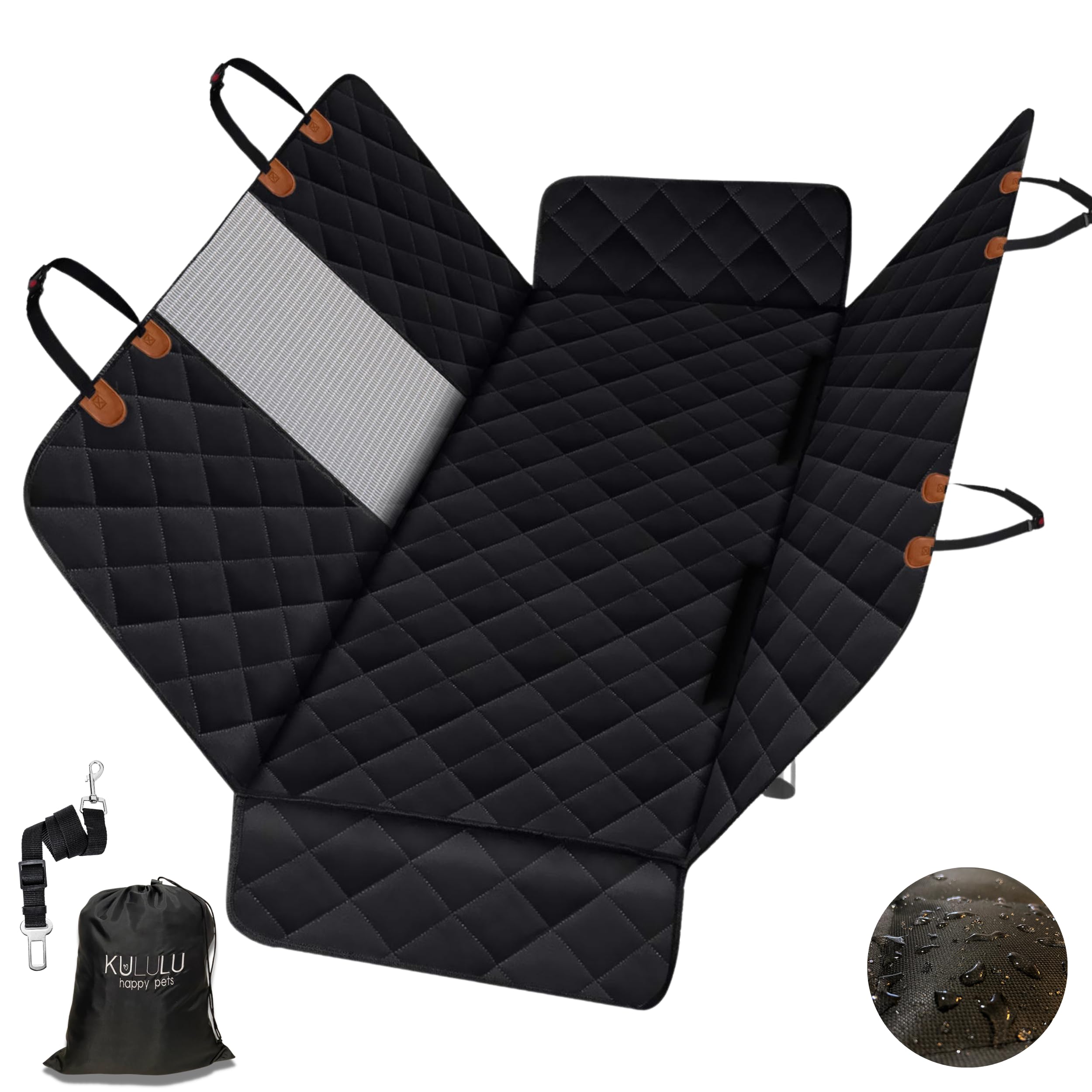 KULULU Dog Car Seat Cover for Back Seat, 100% Waterproof Dog Car Hammock with Mesh Window, Scratchproof Truck Back Seat Cover fo
