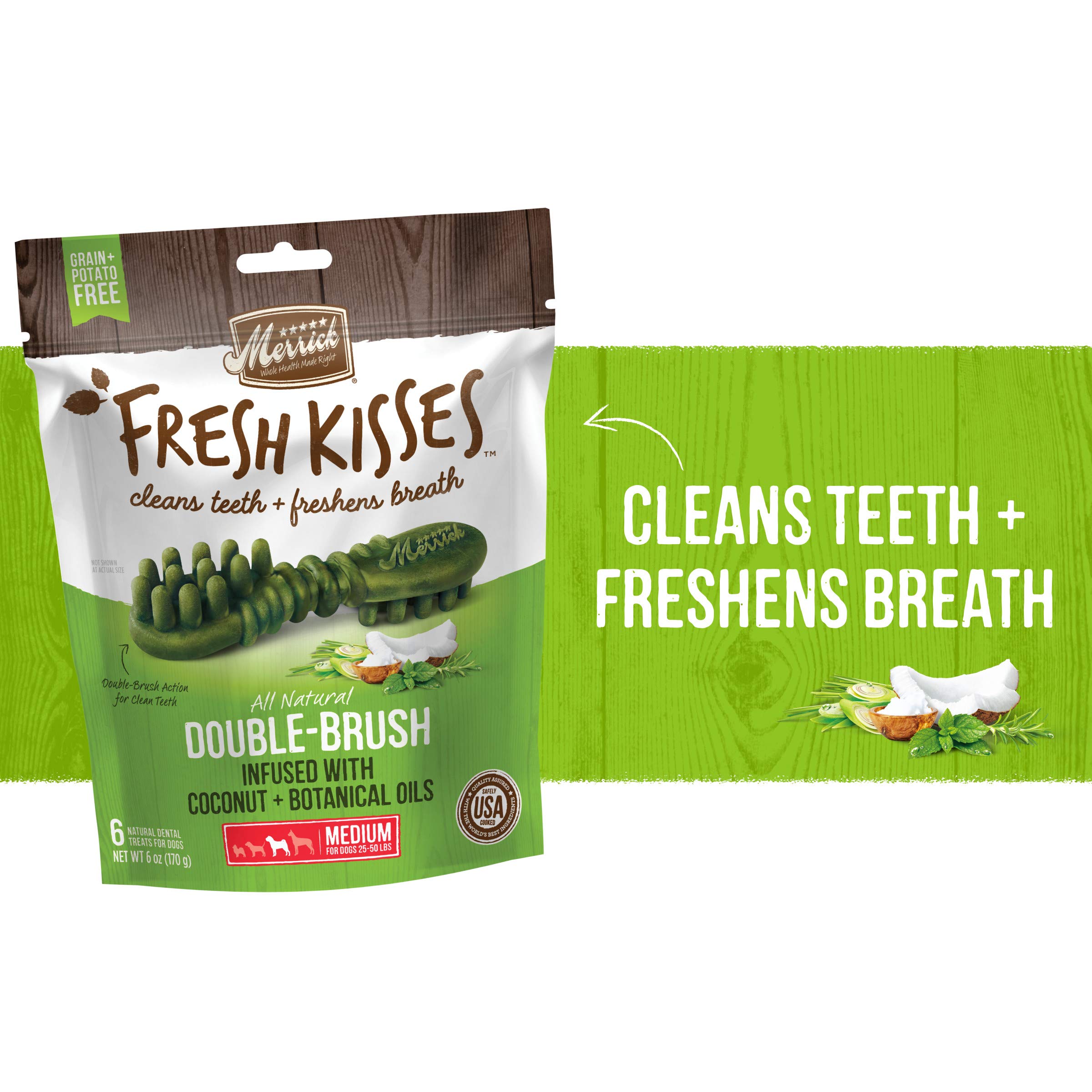 Merrick Fresh Kisses Natural Dental Chews Infused With Coconut And Botanical Oils For Medium Dogs 25-50 Lbs - 6 ct. Bag