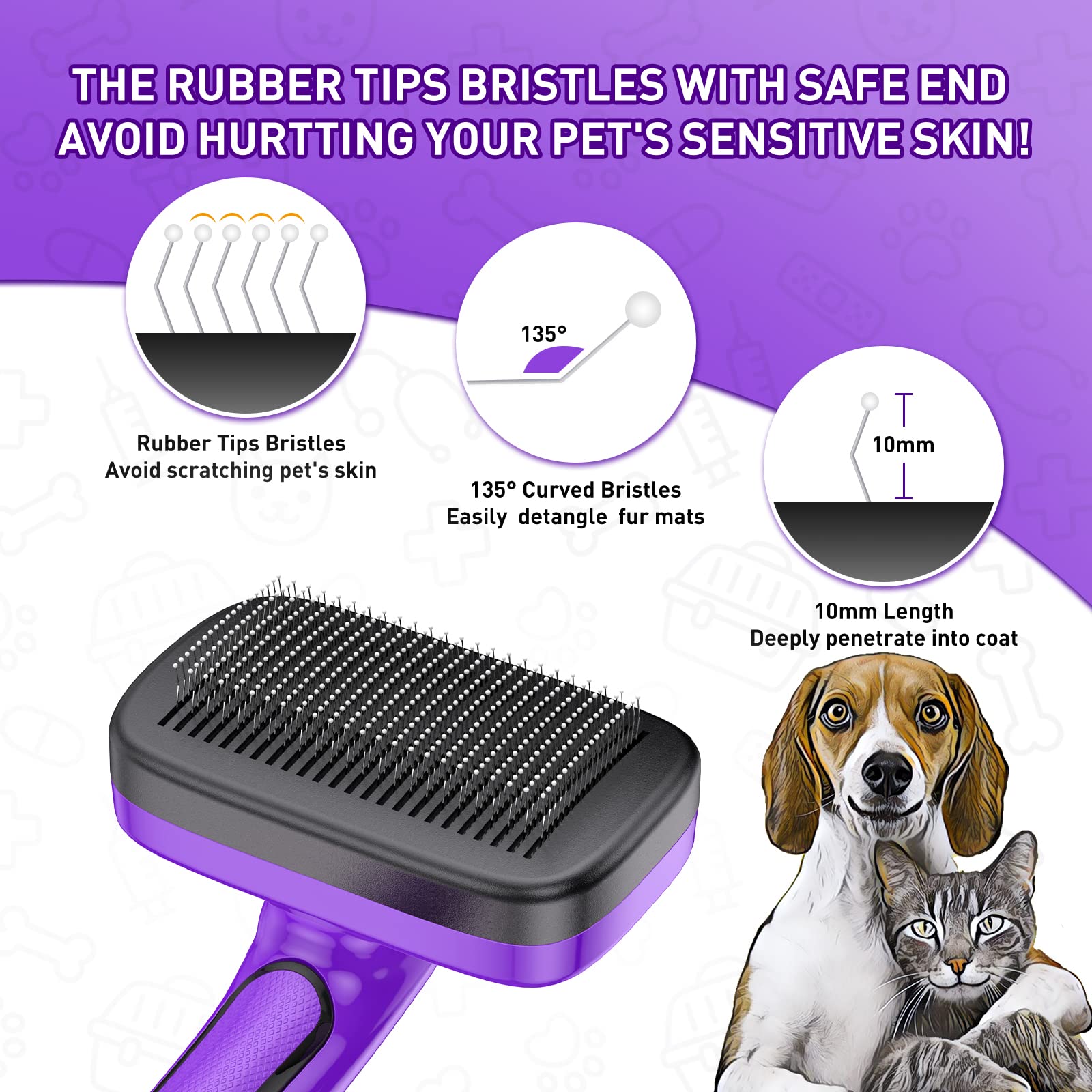Dogs Cats Self Cleaning Slicker Brush For Shedding And Grooming Any Breed Of Pets, Pain Free Remove Loose Undercoat Knots Mats Tangled Hair For Small Medium Large Animal With Long Short Fur Length