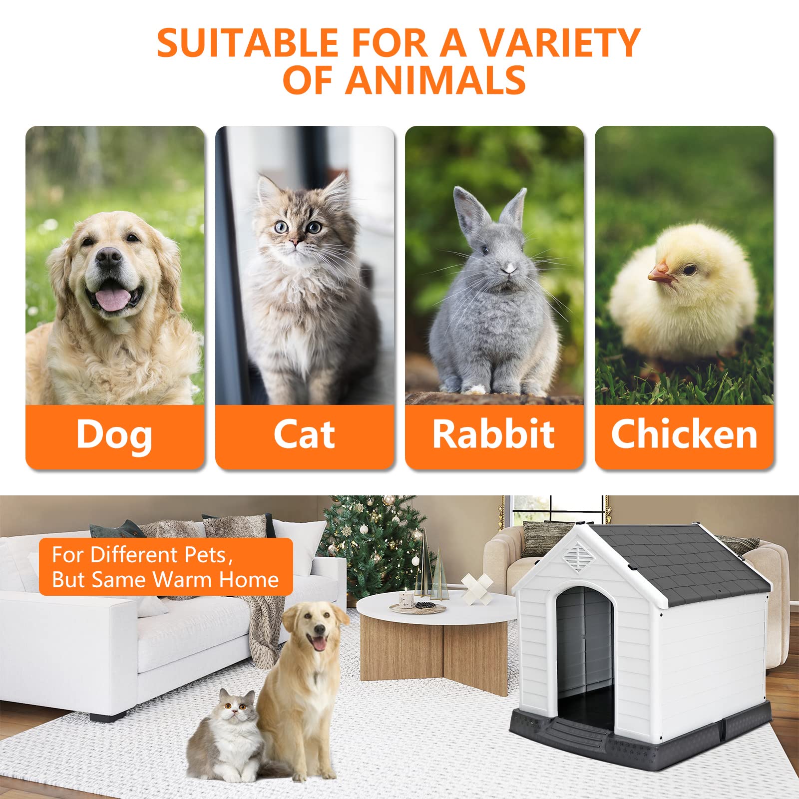 Large Dog House Indoor Outdoor Plastic Durable Dog House Insulated Puppy Shelter With Air Vents Elevated Floor