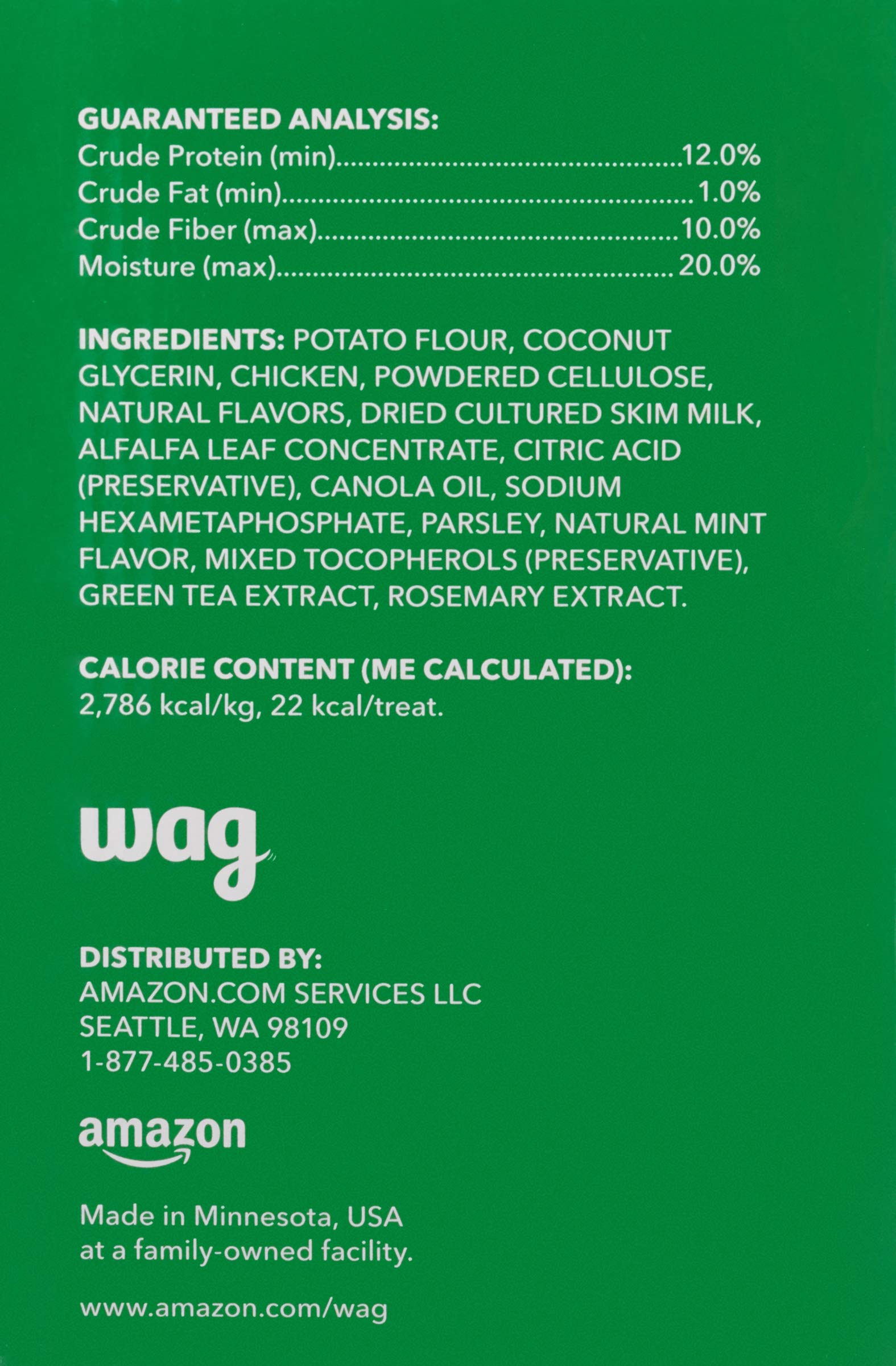 Amazon Brand - Wag Dental Dog Treats to Help Clean Teeth & Freshen Breath Tiny, 2.25 pounds, Unflavored - 130 Count, Pack of 1