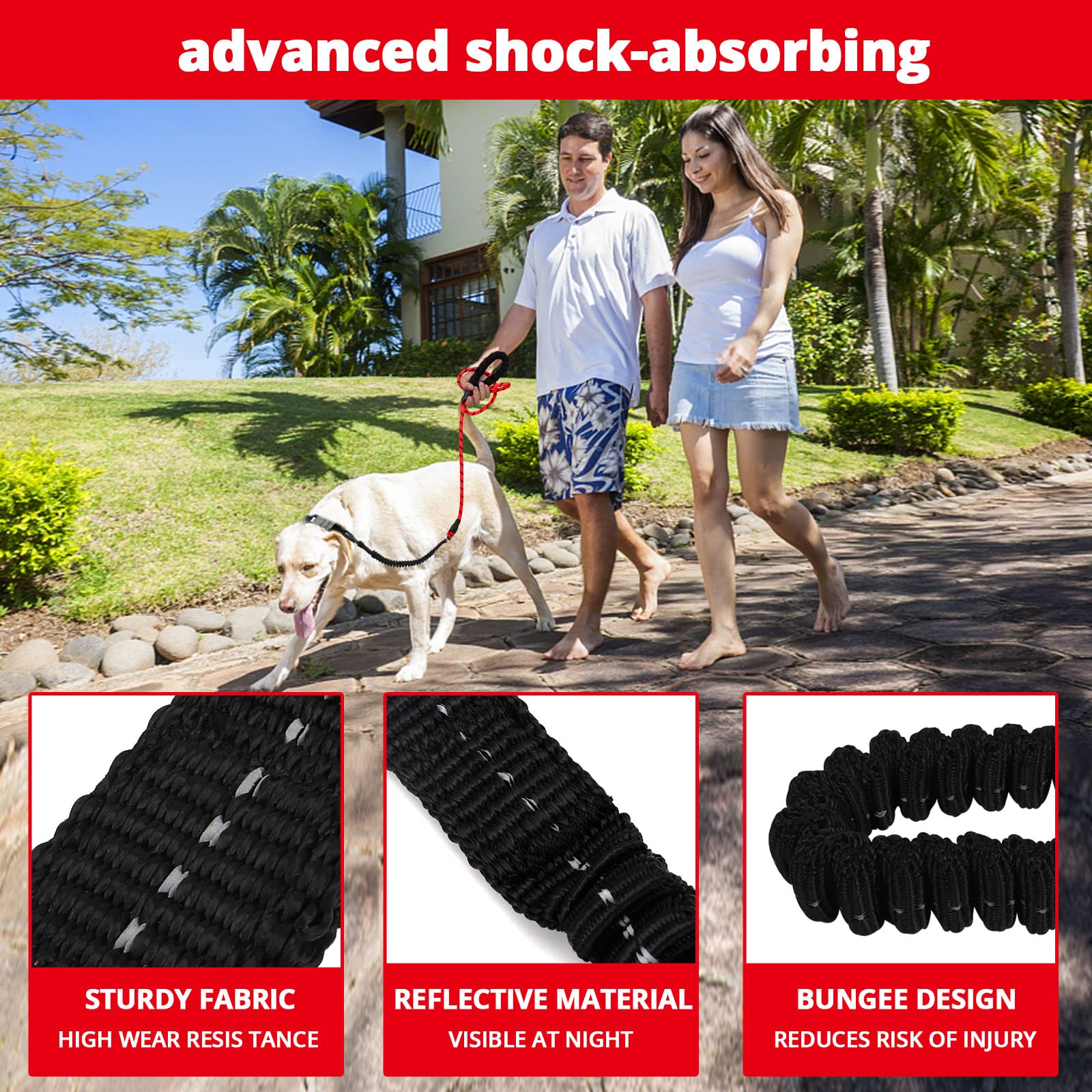 Rope Dog Leash 6 Ft: Heavy Duty Leashes With Swivel Lockable Hook Reflective Threads Bungee And Padded Handle - Dog Lead For Large Small Medium Dogs Outside Walking Hiking Red