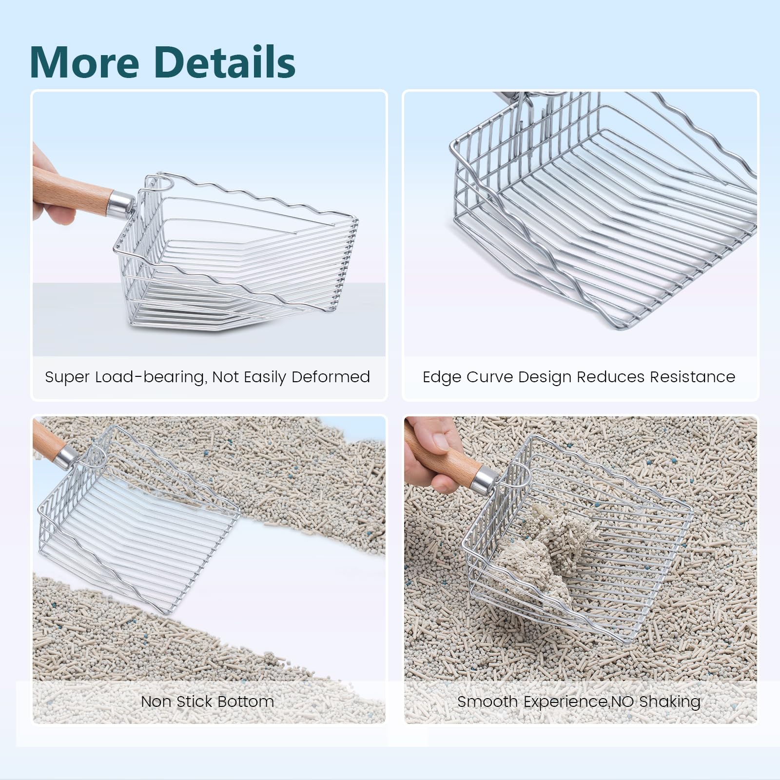 Cat Litter Scoop, Premium Kitty Shovel With Hook And Hole, Metal Sifter Scooper Stainless Steel For Easy Cleaning, Durable And H