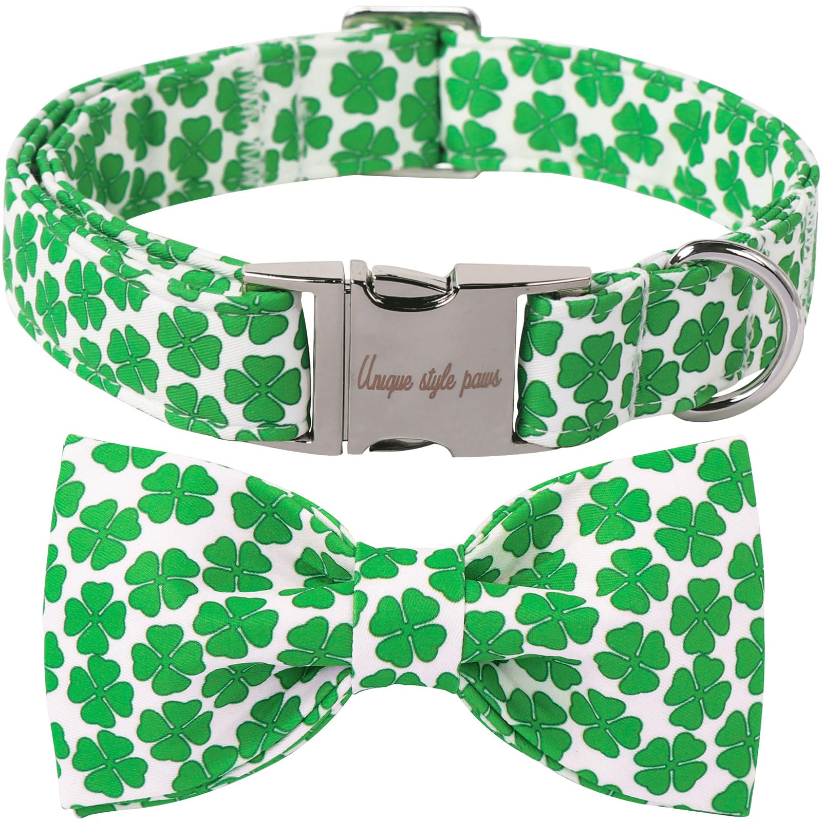 Unique Style Paws St. Patrick'S Dog Collar With Bow Green Clover Cotton Puppy Collars Wedding Navigation For Small Medium Large 