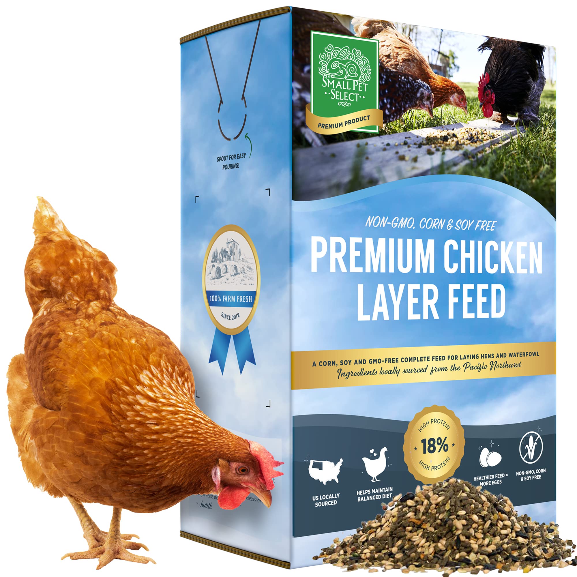 Small Pet Select Chicken Layer Feed Pellets | 18% Protein Level | Corn-Free, Soy-Free, Non-GMO | All Natural US Locally Sourced 