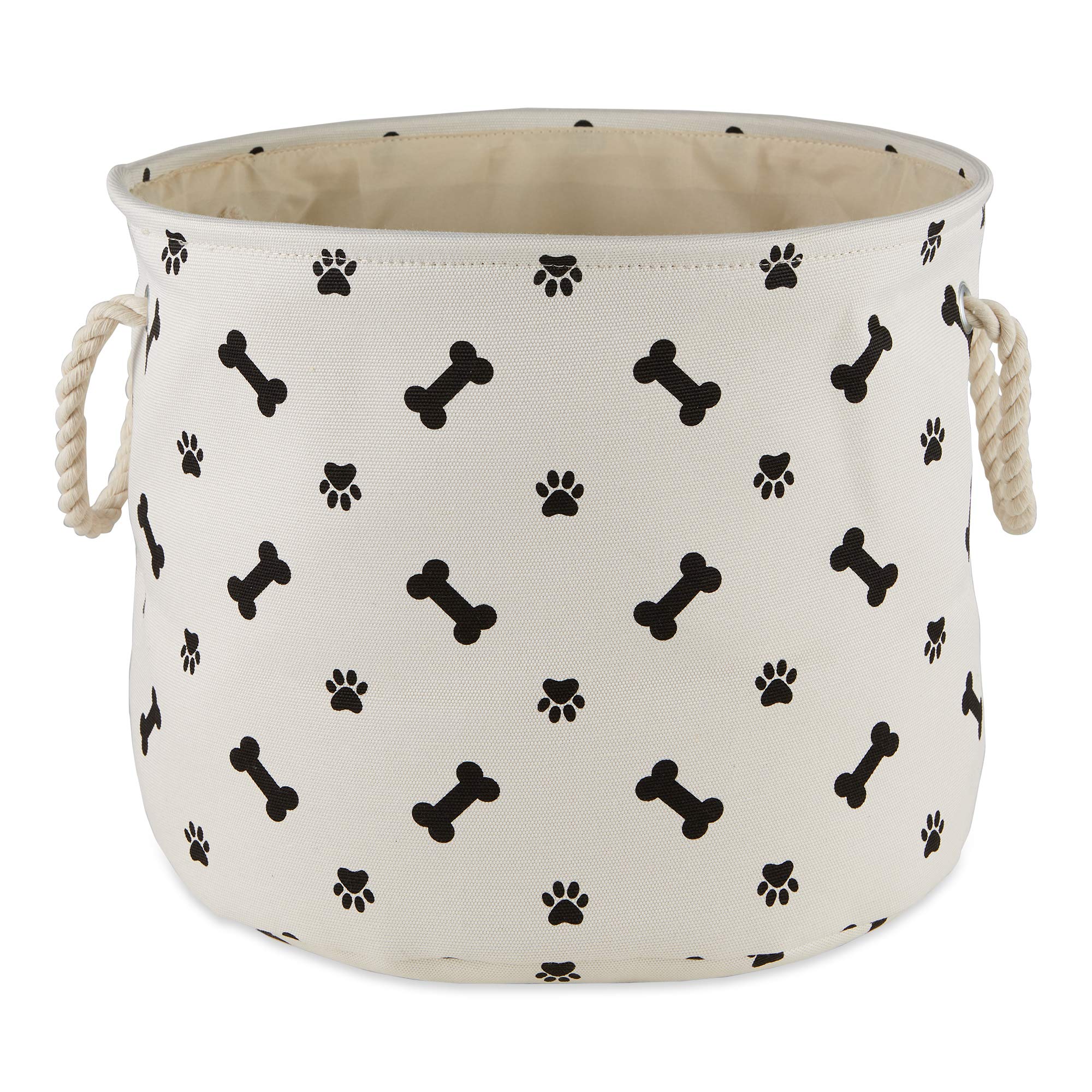 Bone Dry Pet Storage Collection Paw and Bone Print, Medium Round, 12x15x15, Black