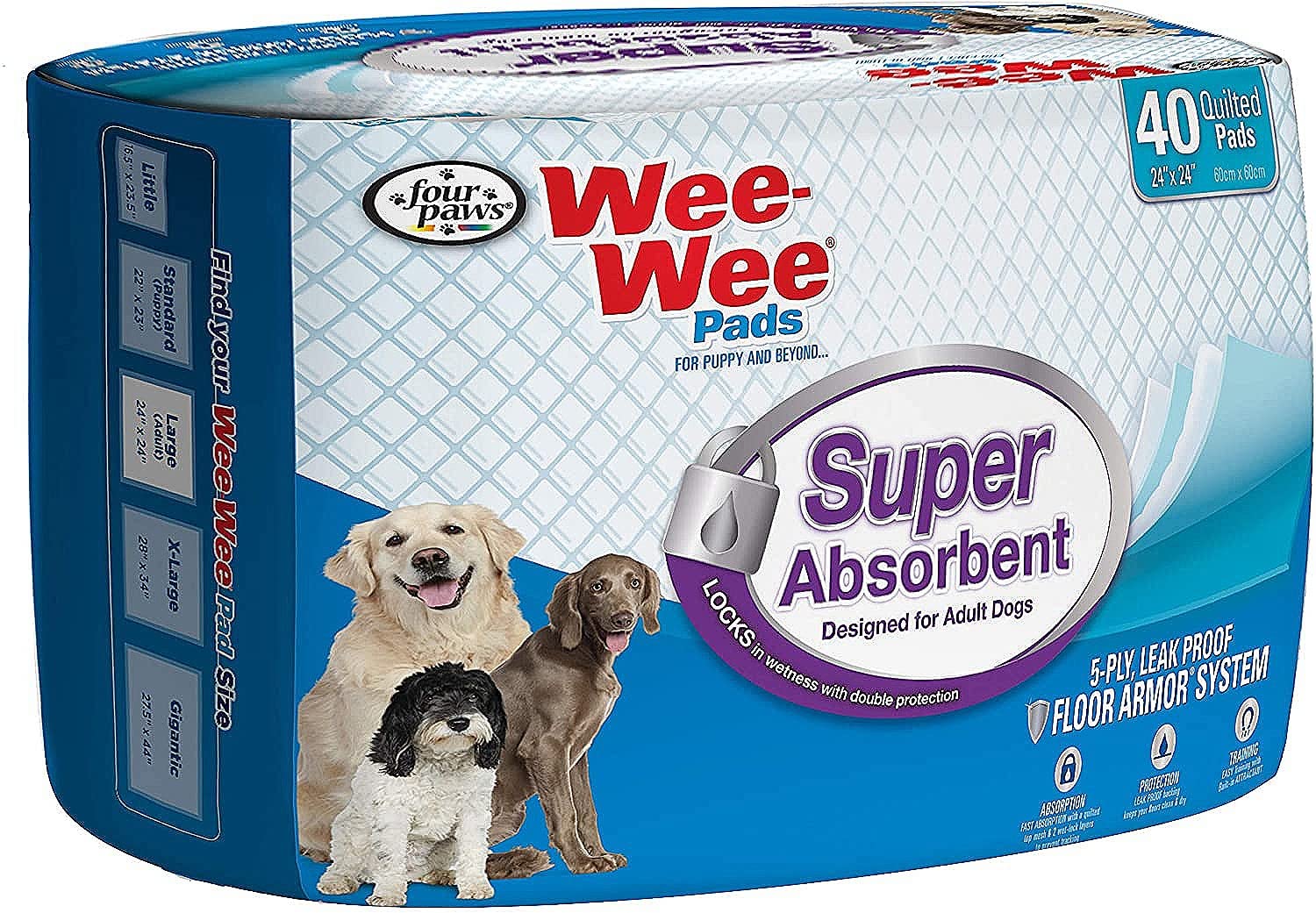 Four Paws Wee-Wee Super Absorbent Pads For Dogs Super Absorbent 40 Count