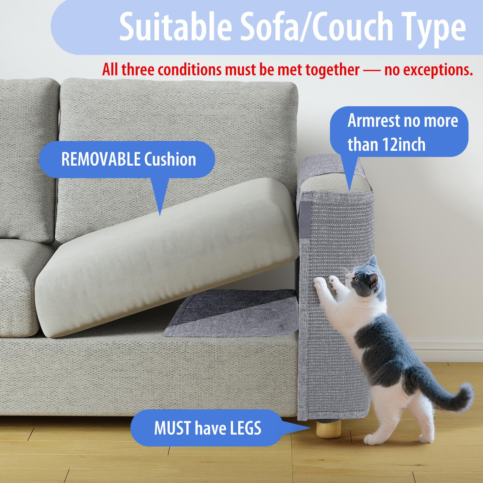 Cat Scratch Couch Protector with Natural Sisal for Protecting Couch Sofa Chair Furniture 23.6  L*19.7  W(Smoke Gray, Left Hand)