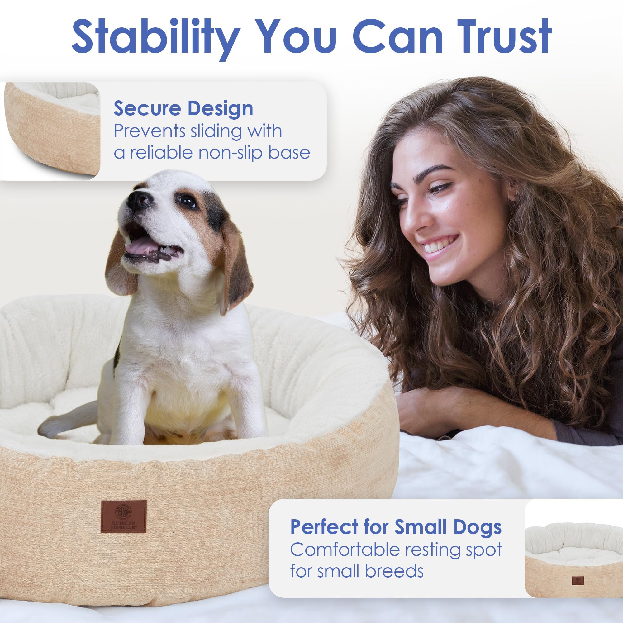 American Kennel Club 25'' Mason Fabric Round Pet Bed - Stylish Washable Dog Bed With Non-Slip Bottom, Plush Sleeping Surface - F