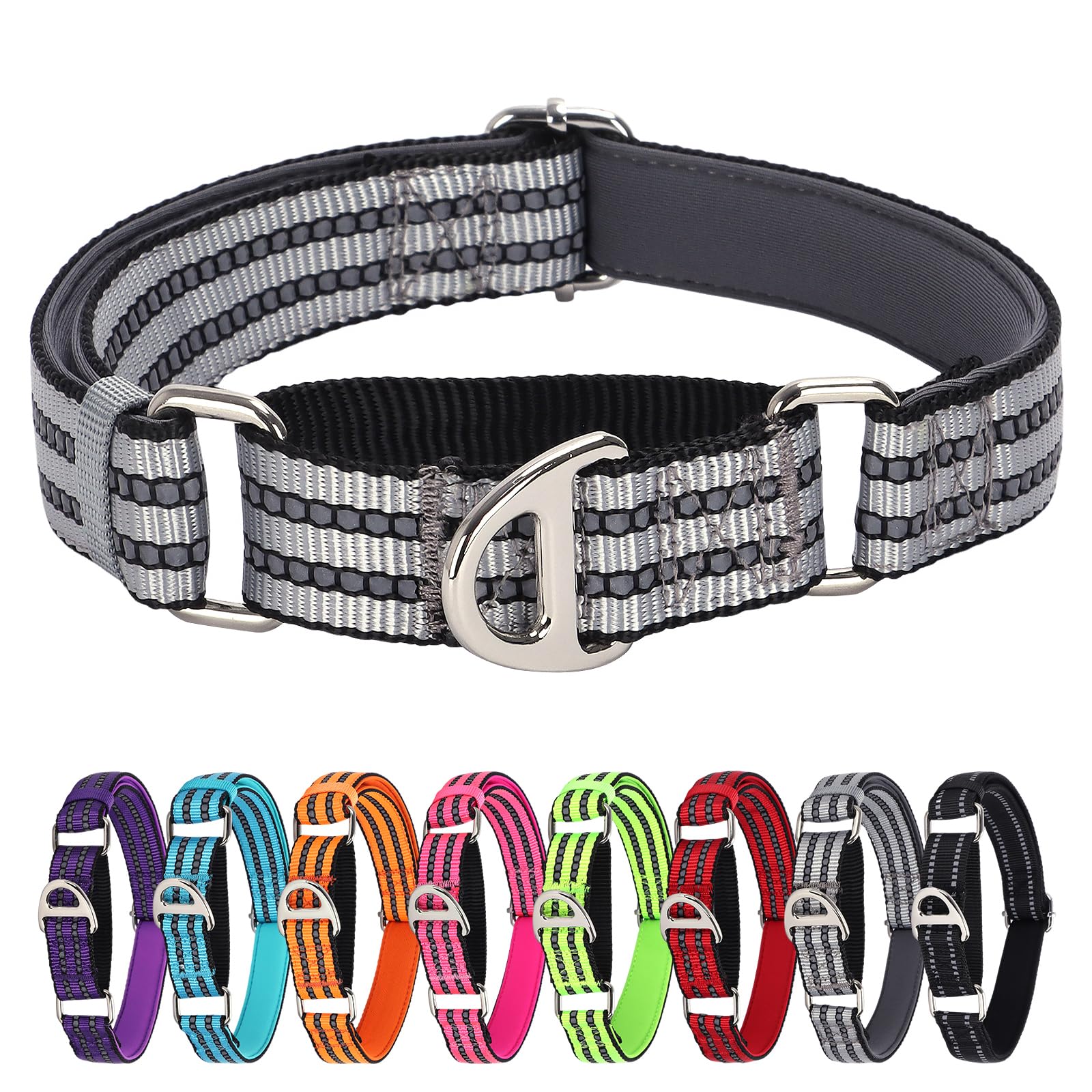 Martingale Dog Collar For Medium Dogs, Reflective Nylon No Pull Choke Collar With Padded Comfort & Adjustable Safe Dog Collar No