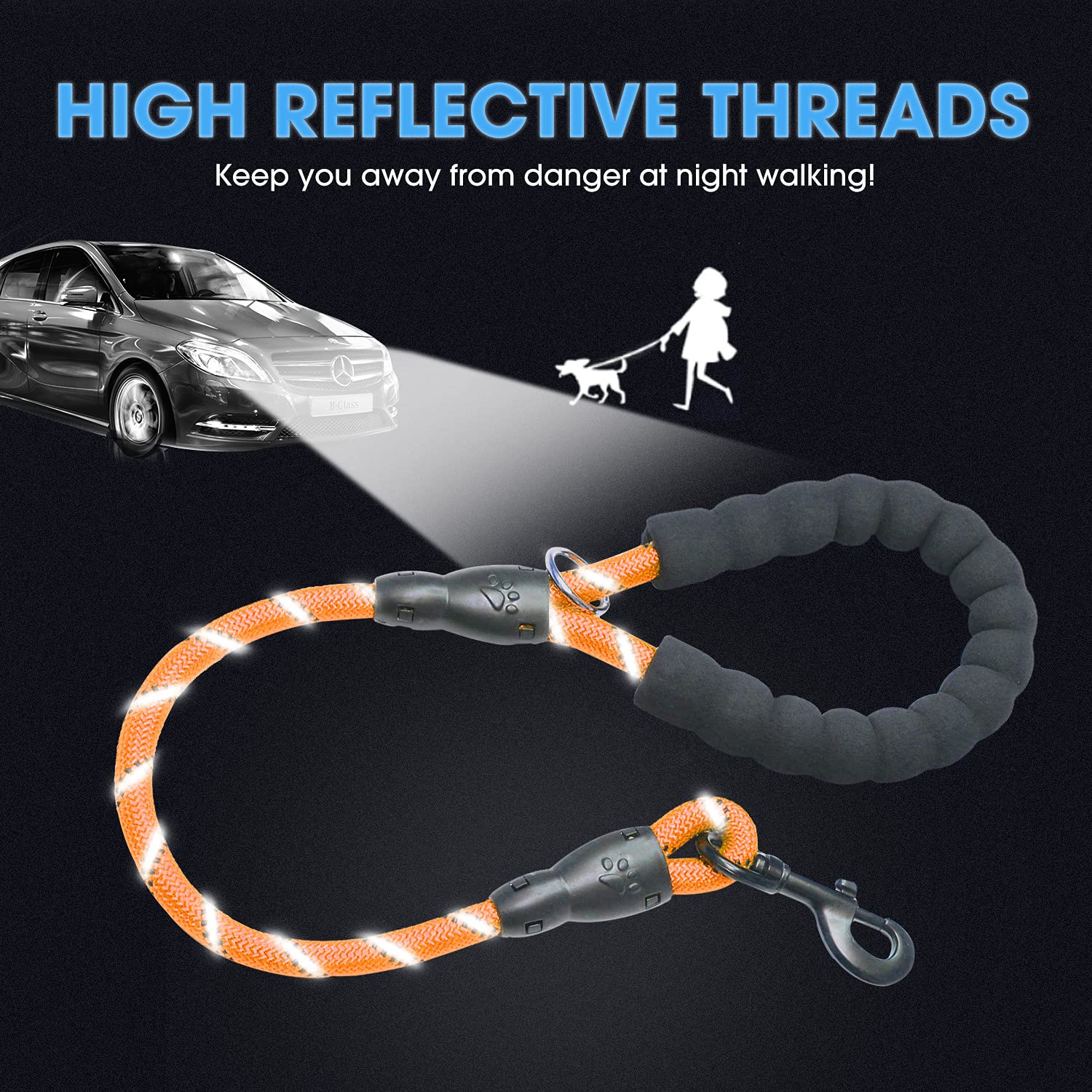 Baapet 2/4/5/6 Ft Dog Leash With Comfortable Padded Handle And Highly Reflective Threads For Small Medium And Large Dogs (2Ft-1/2'', Orange)