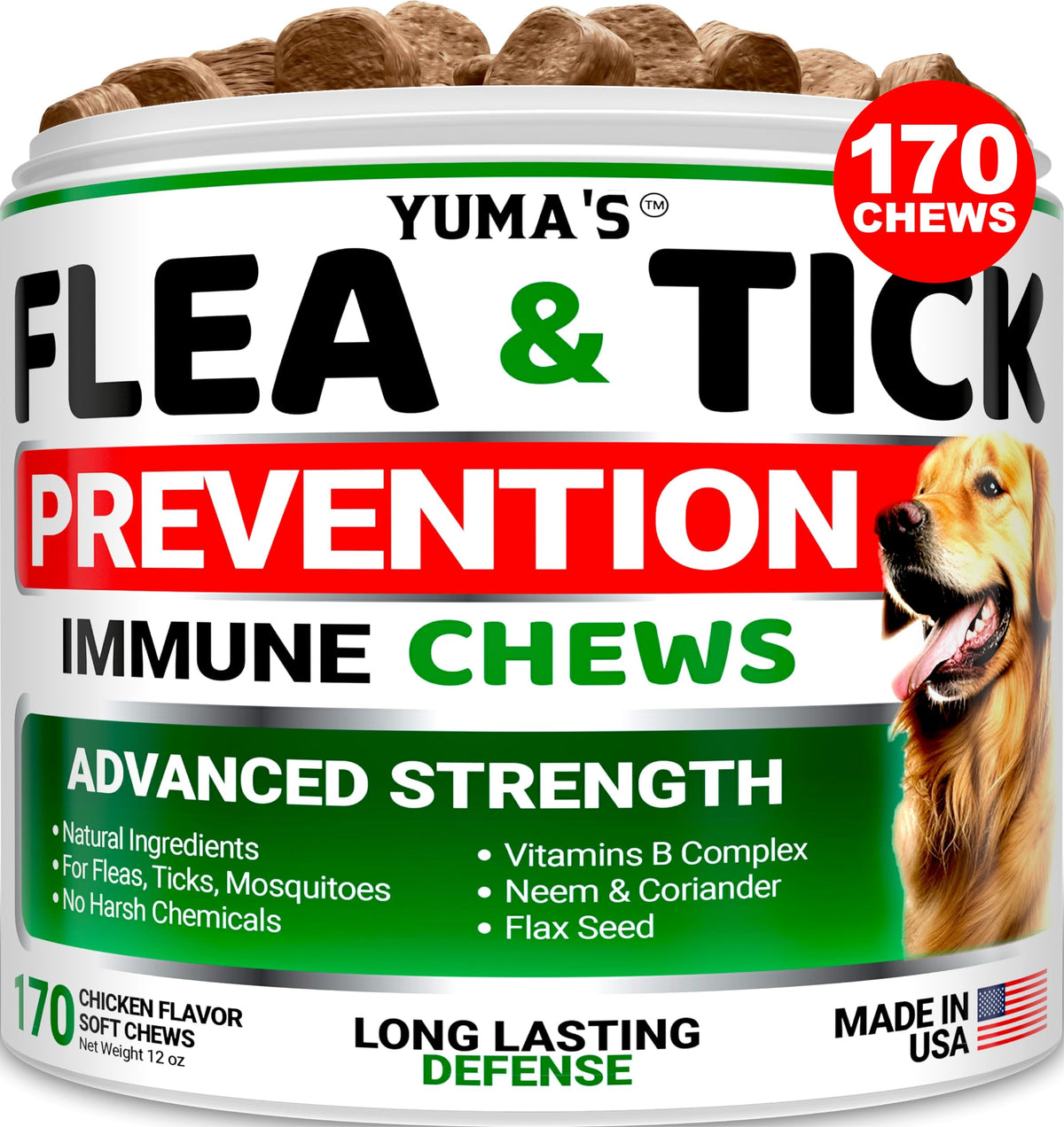 Flea And Tick Prevention For Dogs Chewables - 170 Treats - Natural Dog Flea And Tick Treatment Chewable - Flea And Tick Chews Fo