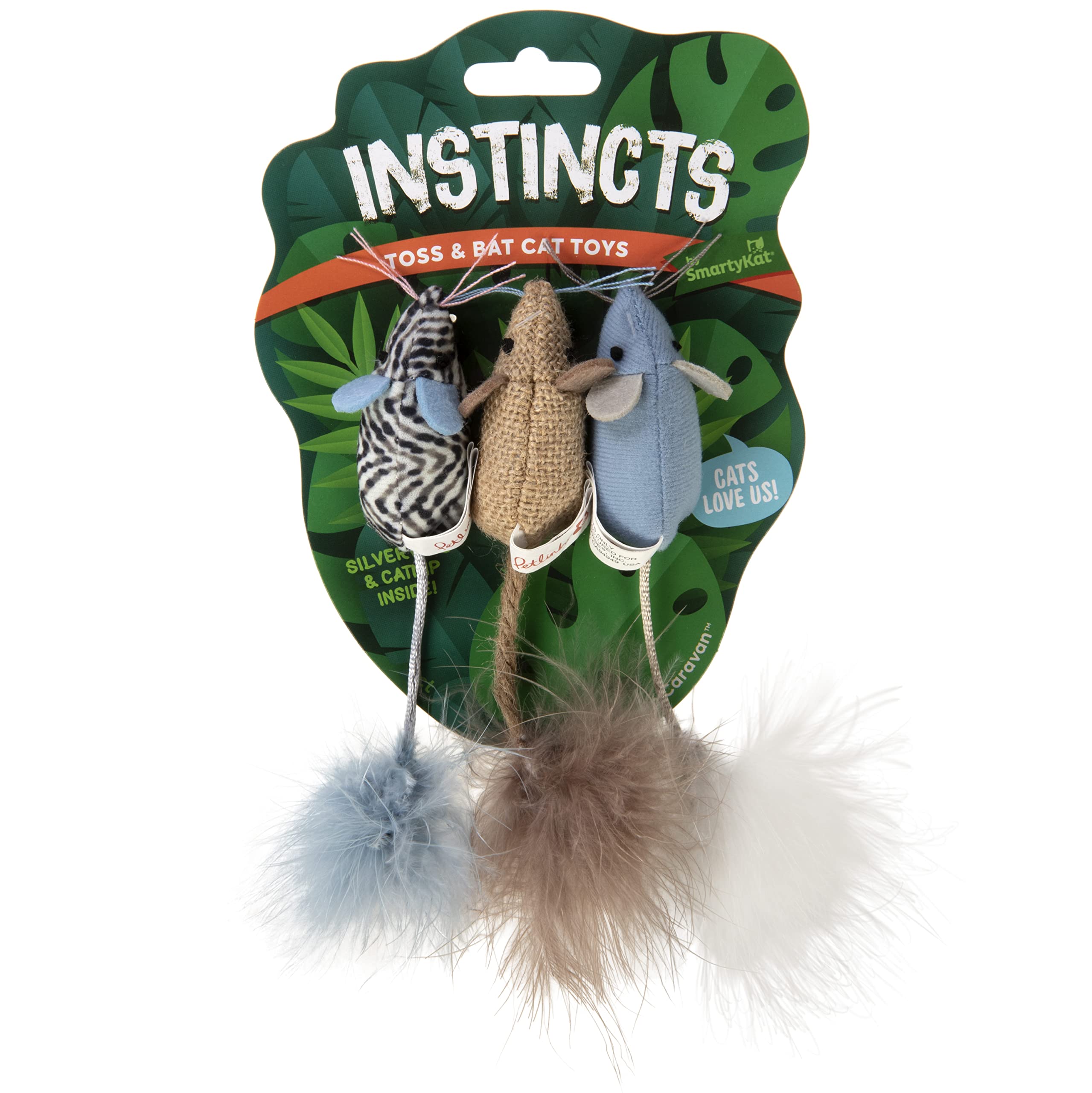Smartykat Instincts 3-Pack Catnip Caravan Mice Plush Cat Toys, Contains Catnip & Silvervine - Multicolor, 3-Pack