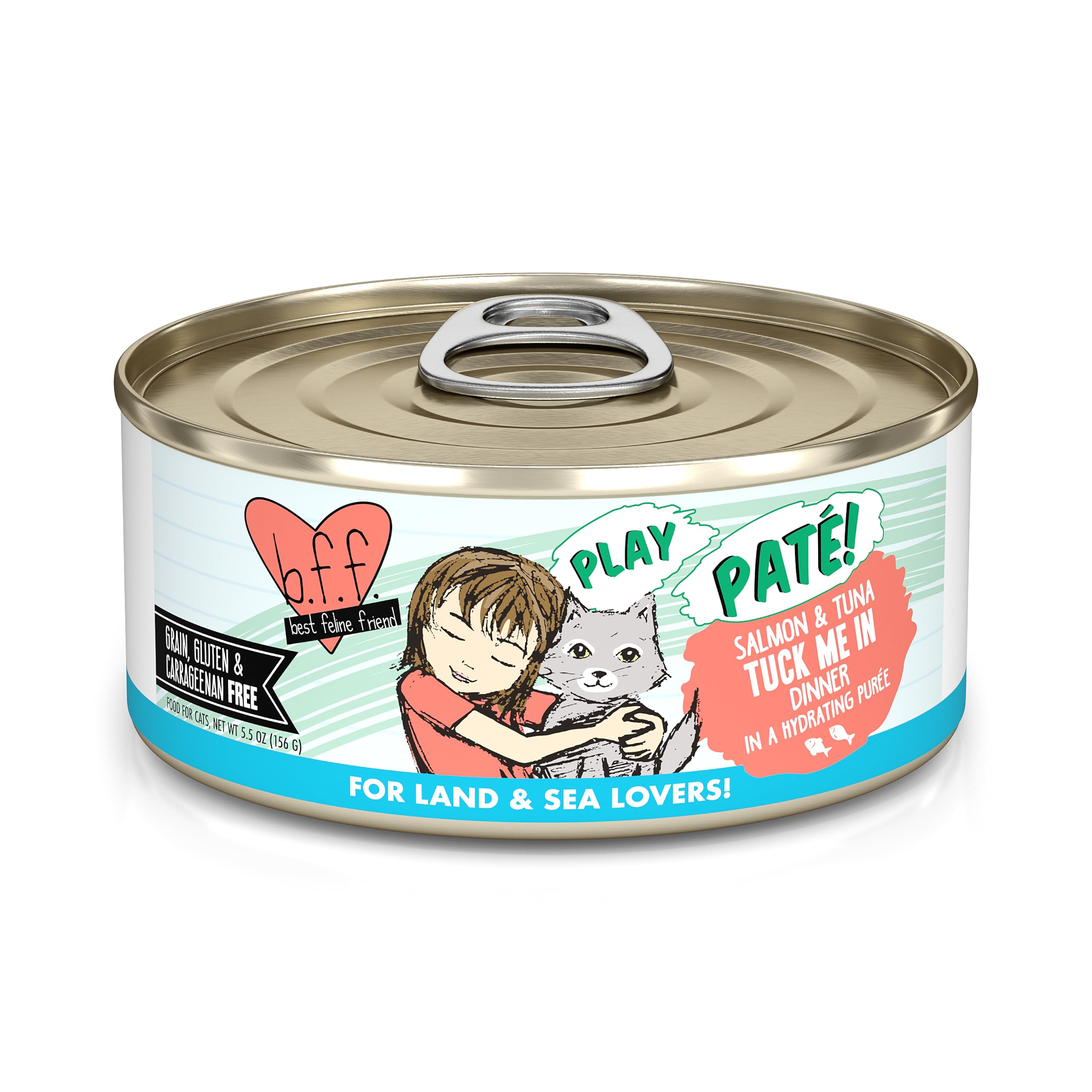 Weruva B.F.F. Play - Best Feline Friend Pat   Lovers, Aw Yeah!, Salmon & Tuna Tuck Me in with Salmon & Tuna, 5.5oz Can (Pack of 