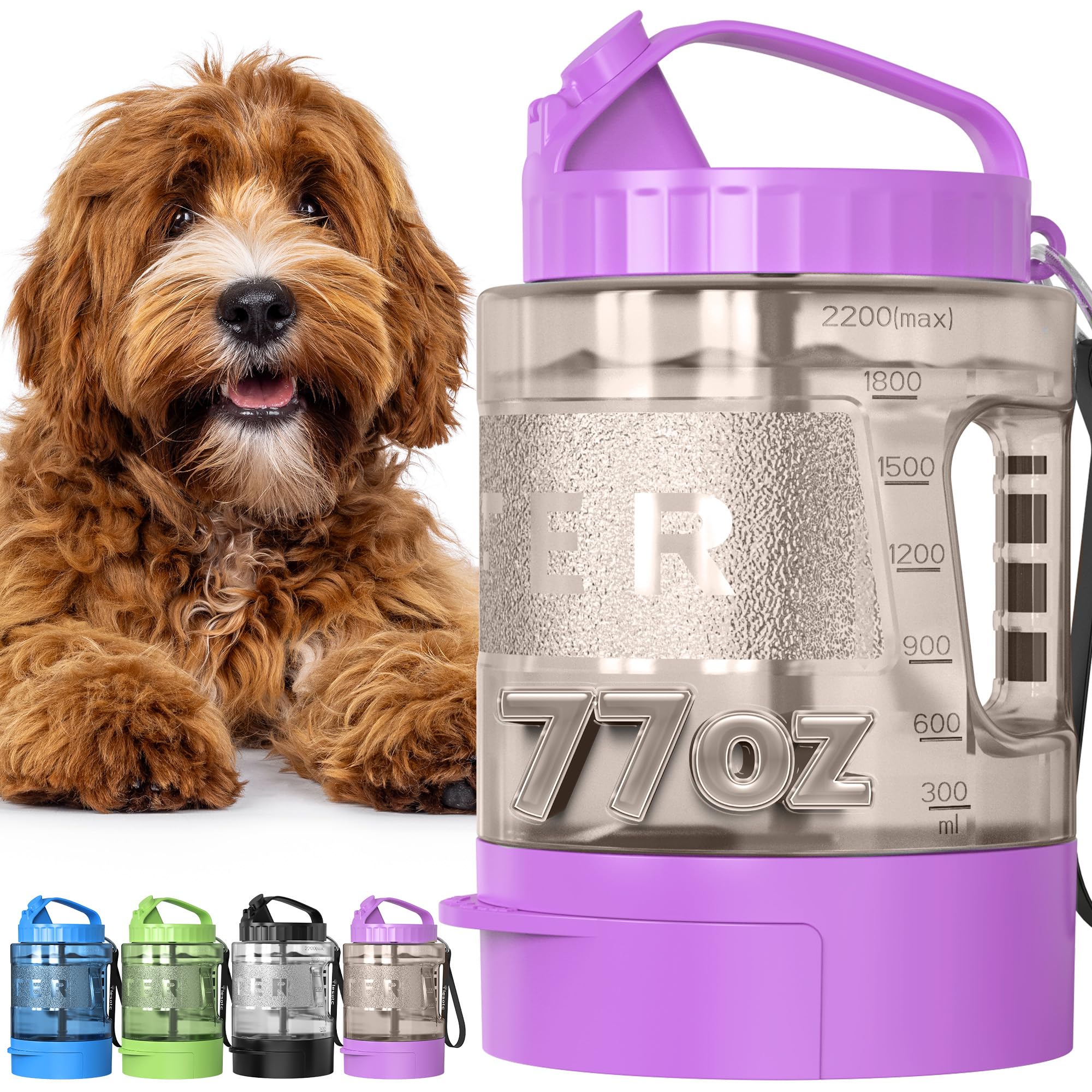 77oz Dog Travel Water Bottle, Large Portable Dog Water Bowl Dispenser, Leakproof Pet Drinking Bottle Dispenser for Hiking Campin