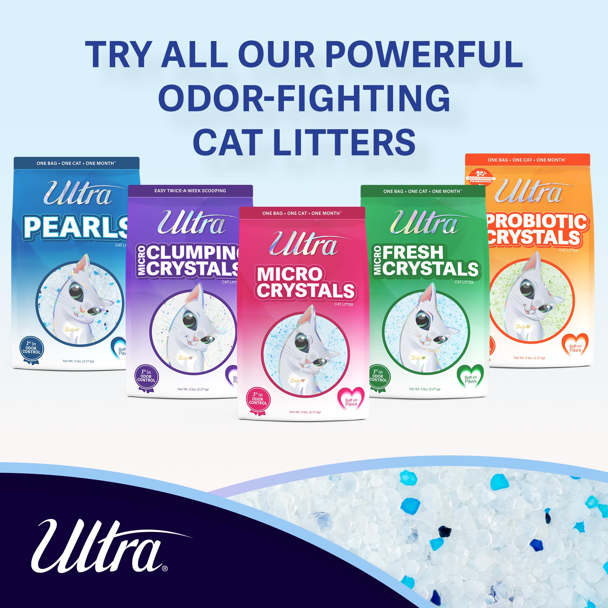 Ultra Pearls Cat Litter - 99.9% Dust Free, Low Tracking, Soft On Paws, Fragrance Free - 5 Lbs.