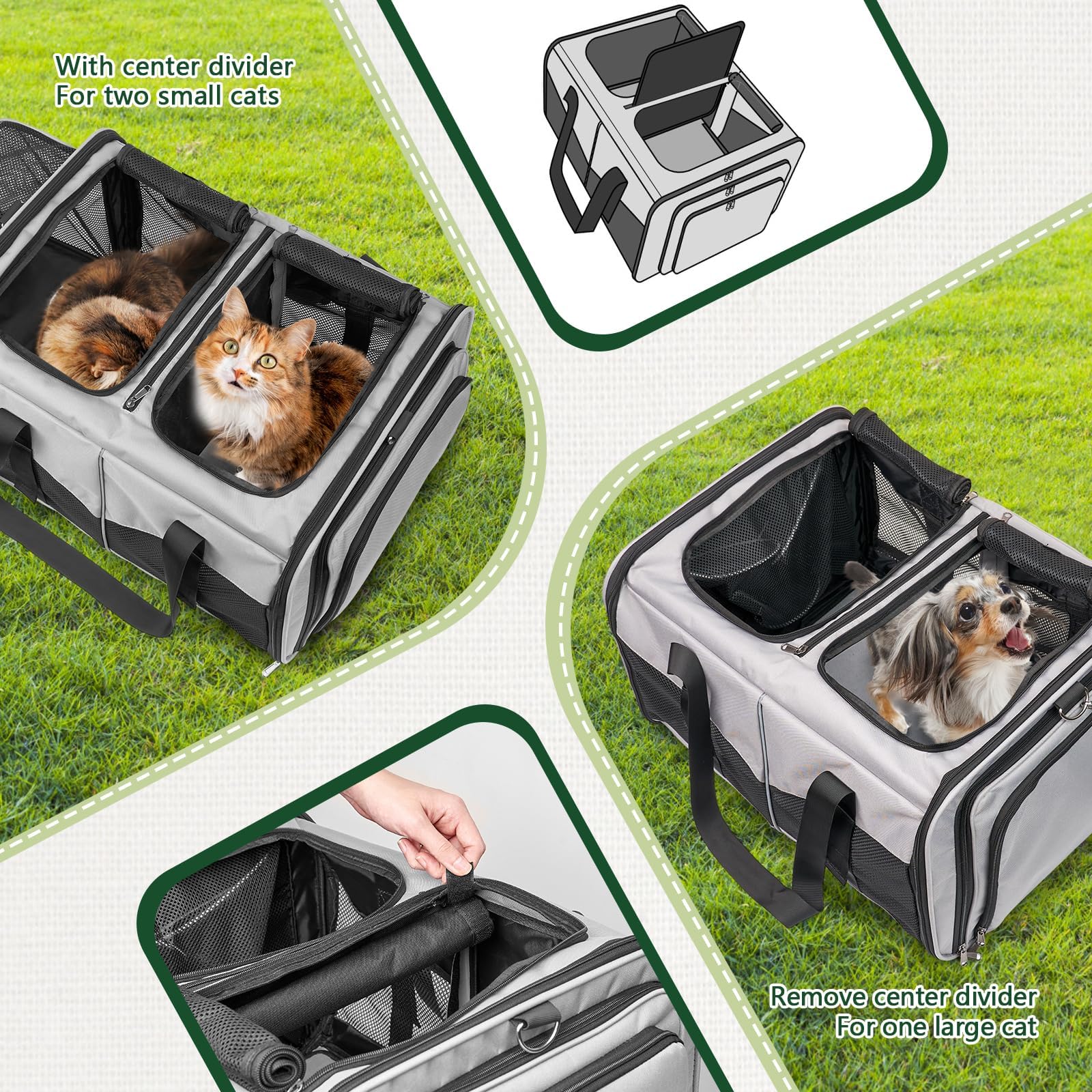 Litail Cat Travel Carrier With Litter Boxes For 2 Cats, Double-Compartment Soft Pet Carrier, Expandable Portable Cat Carrier For