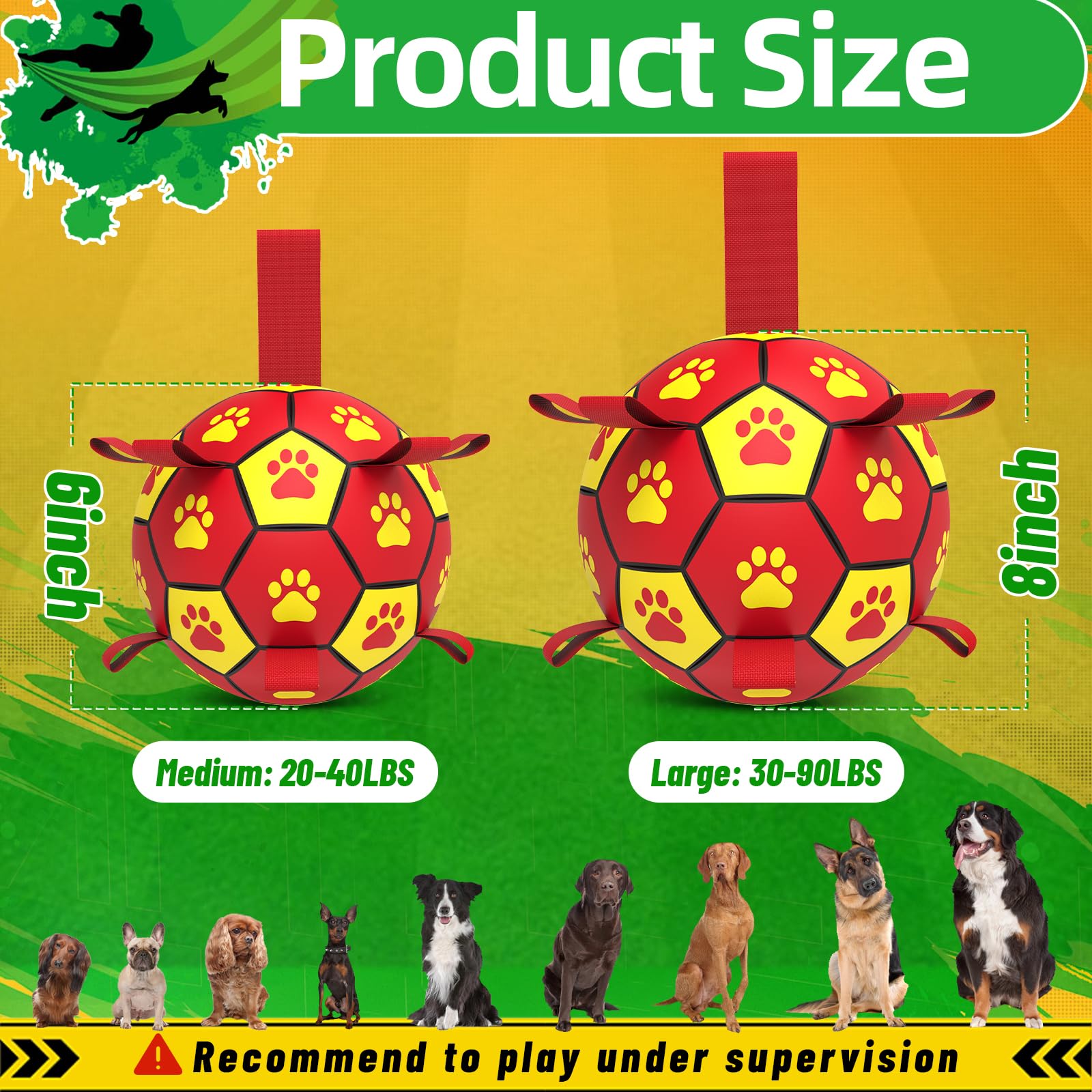 Qdan Dog Balls: Dog Soccer Ball With Straps, Herding Ball For Dogs, Outdoor Dog Toys For Large Dogs, Pet Birthday Gifts (8 Inch)