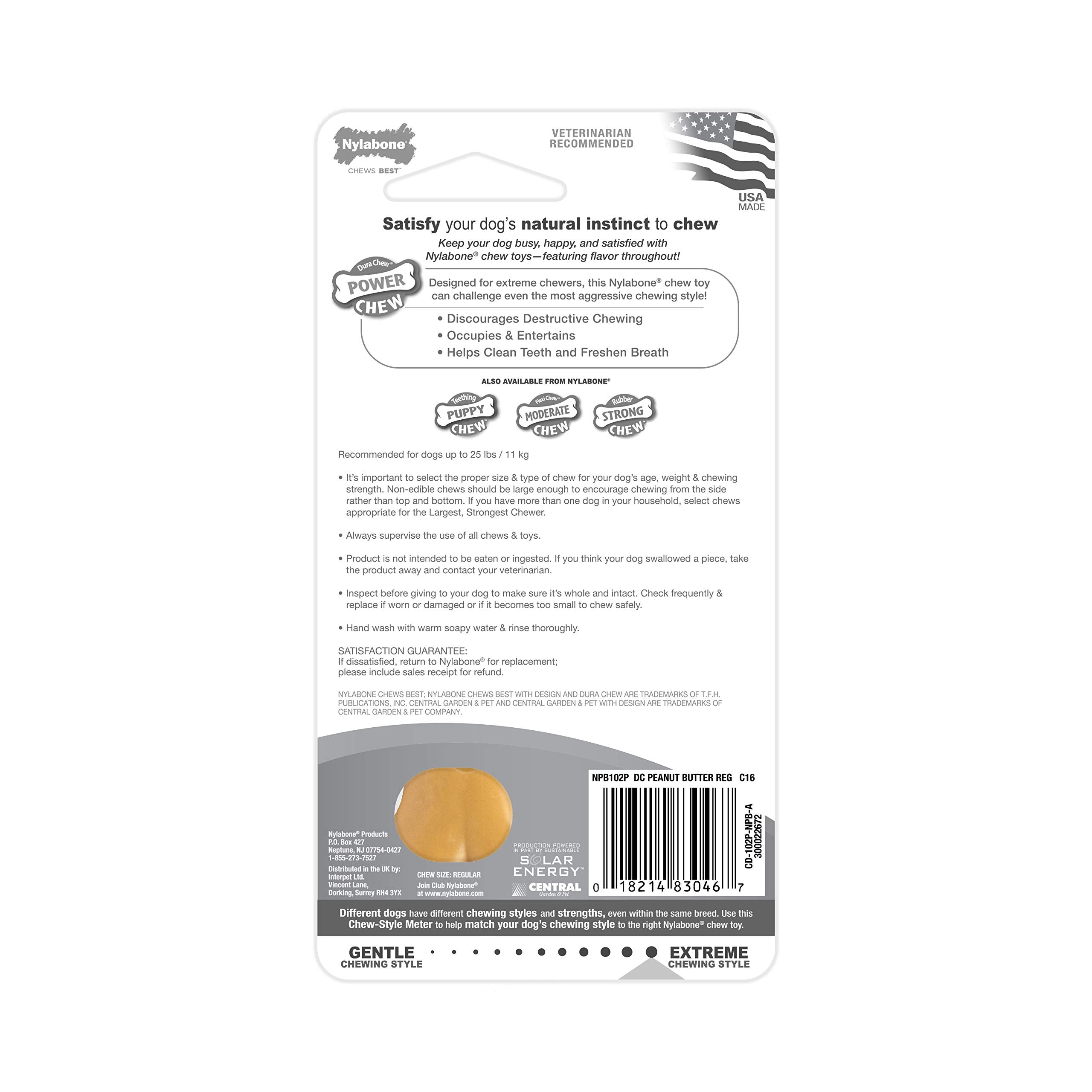 Nylabone Power Chew Flavored Durable Chew Toy For Dogs - Dog Toys For Aggressive Chewers - Indestructible Dog Bones For Small Dogs - Peanut Butter Flavor Small/Regular