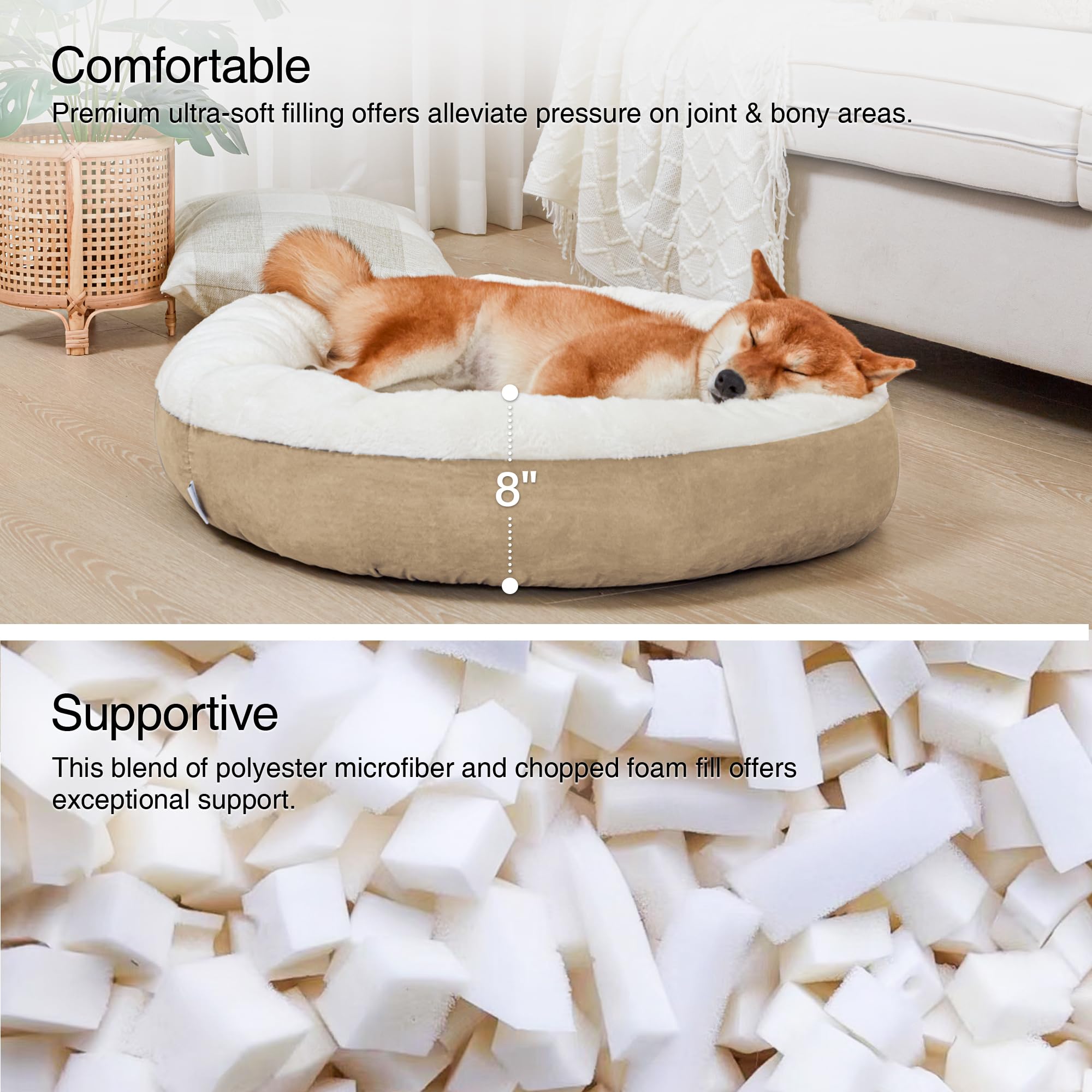 Love'S Cabin Round Donut Cat And Dog Cushion Bed, 30In Pet Bed For Medium Or Large Dogs, Anti-Slip & Water-Resistant Bottom, Soft Durable Fabric Pet Beds, Washable Calming Cat & Dog Bed Camel