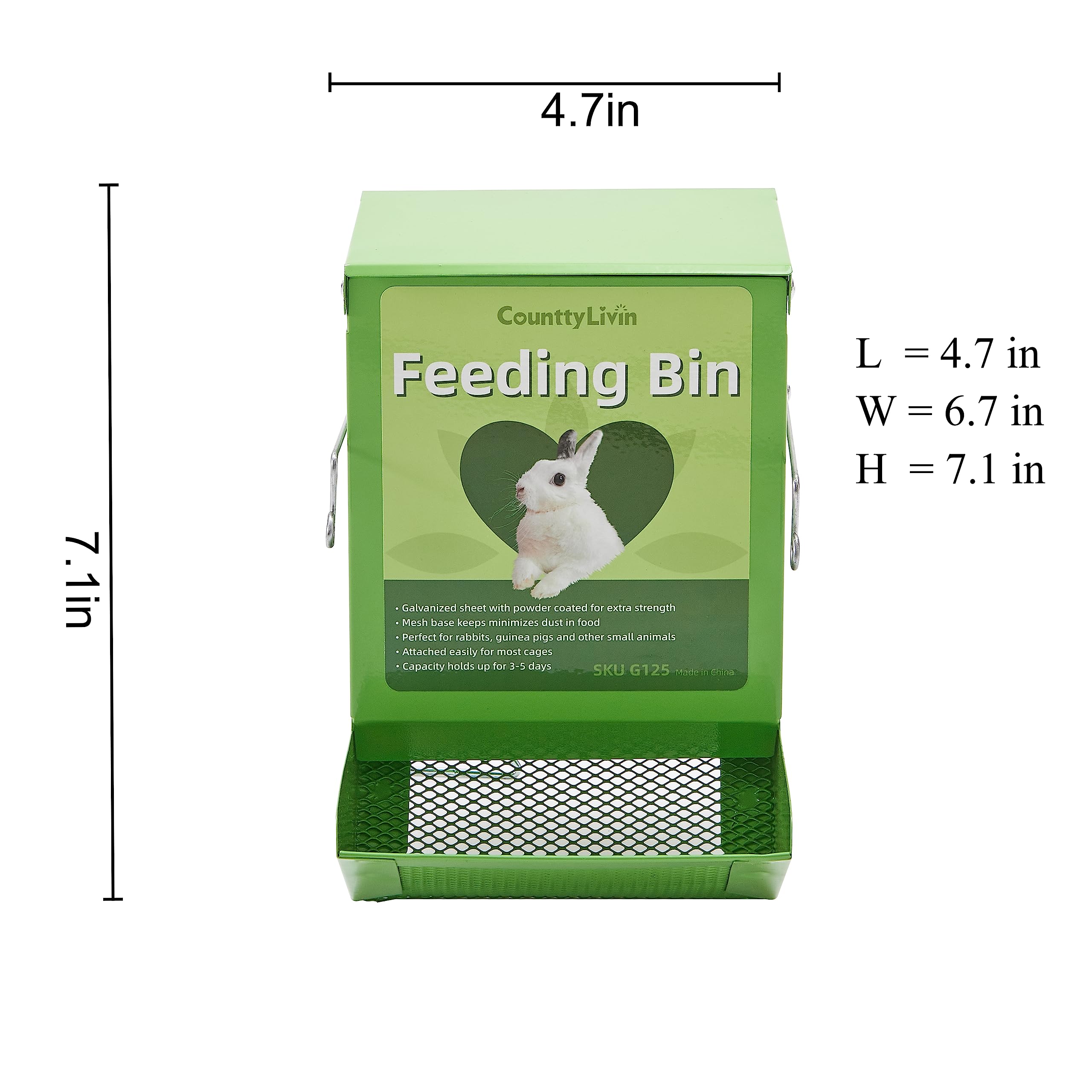 CounttyLivin Metal Small Animal Feeder with Lid, Heavy Duty Rabbit Feeder, Large Capacity Rabbit Food Dispenser, Great for Rabbi