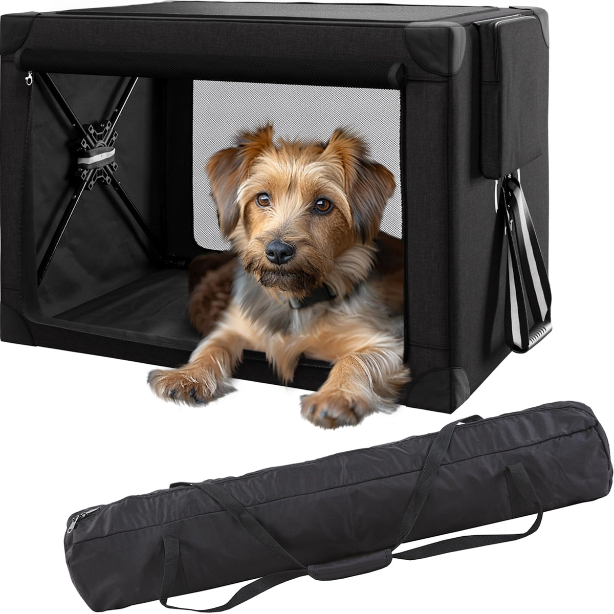 Cozzze Collapsible Dog Crate - 26 Inch Portable Foldable Travel Crates For Small Dogs With Detachable Storage Bag, Removable Pad