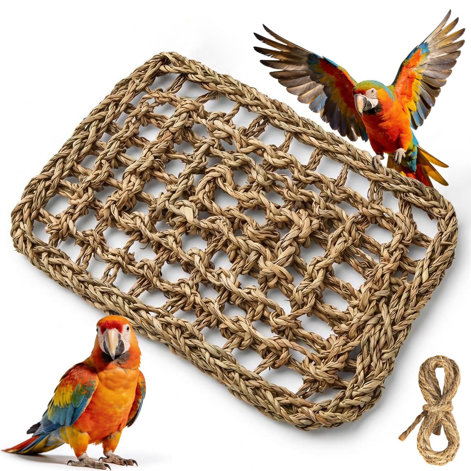 MAQIHAN Seagrass Mat for Birds - Bird Toys Seagrass Mats Foraging Activity Play Grass Mat Bird Climbing Wall Seagrass Net Hammoc