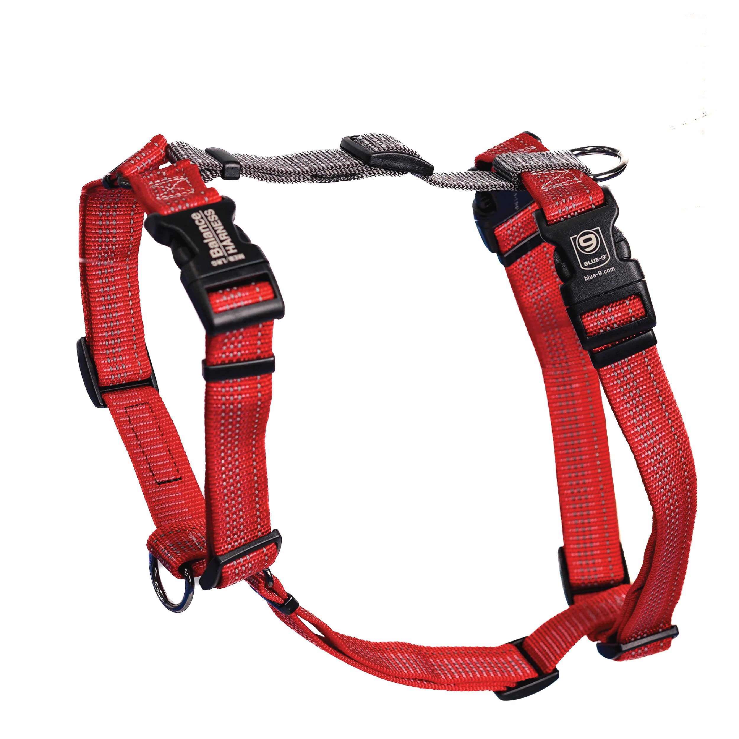 Blue-9 Reflective Buckle-Neck Balance Harness, Fully Customizable Fit No-Pull Harness With 3M Reflective Stitching, Ideal For Dog Training And Obedience, Made In The Usa, Red, Medium/Large
