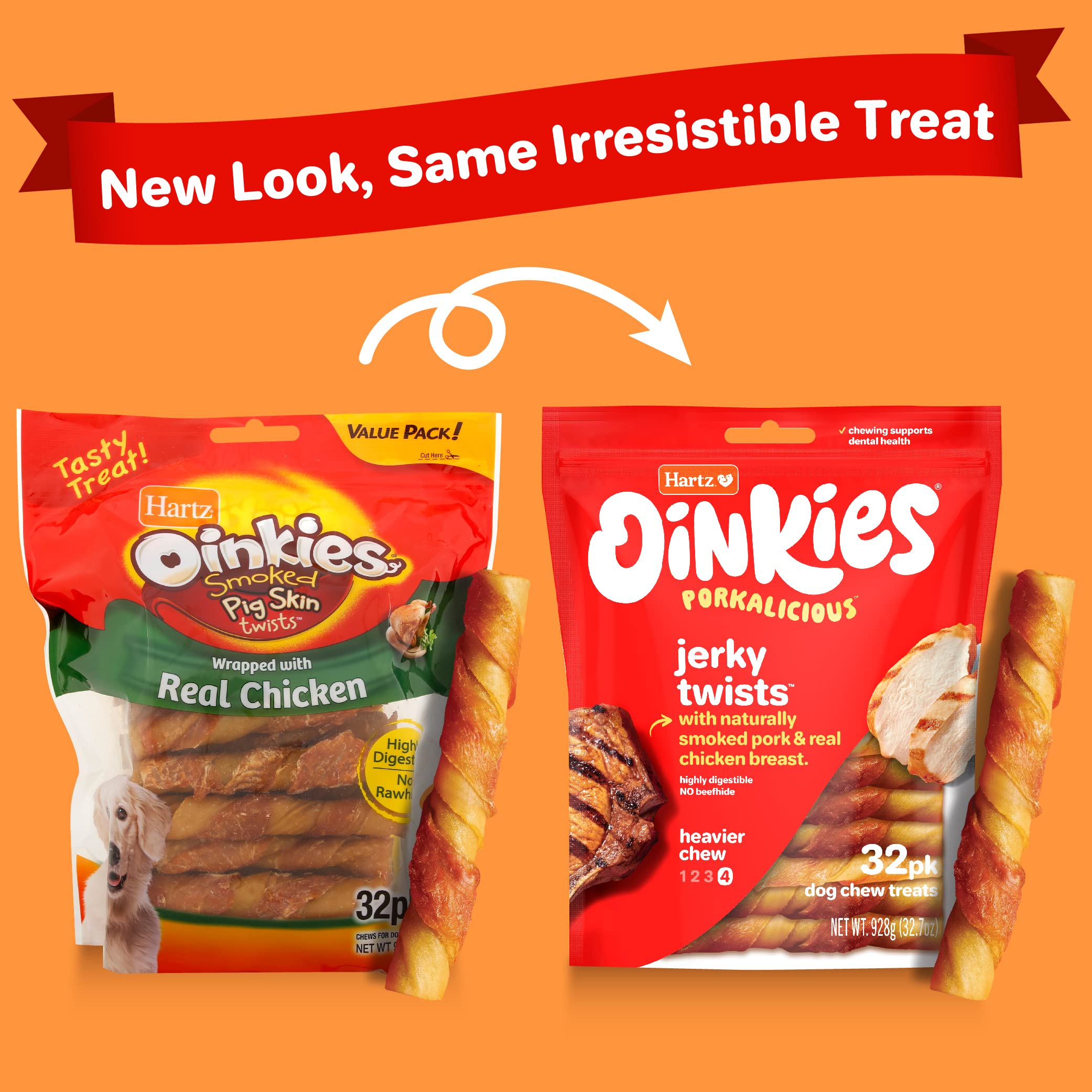 Hartz Oinkies Jerky Twists with Naturally Smoked Pork & Real Chicken Breast Dog Treats, Highly Digestible Long Lasting Dog Chews