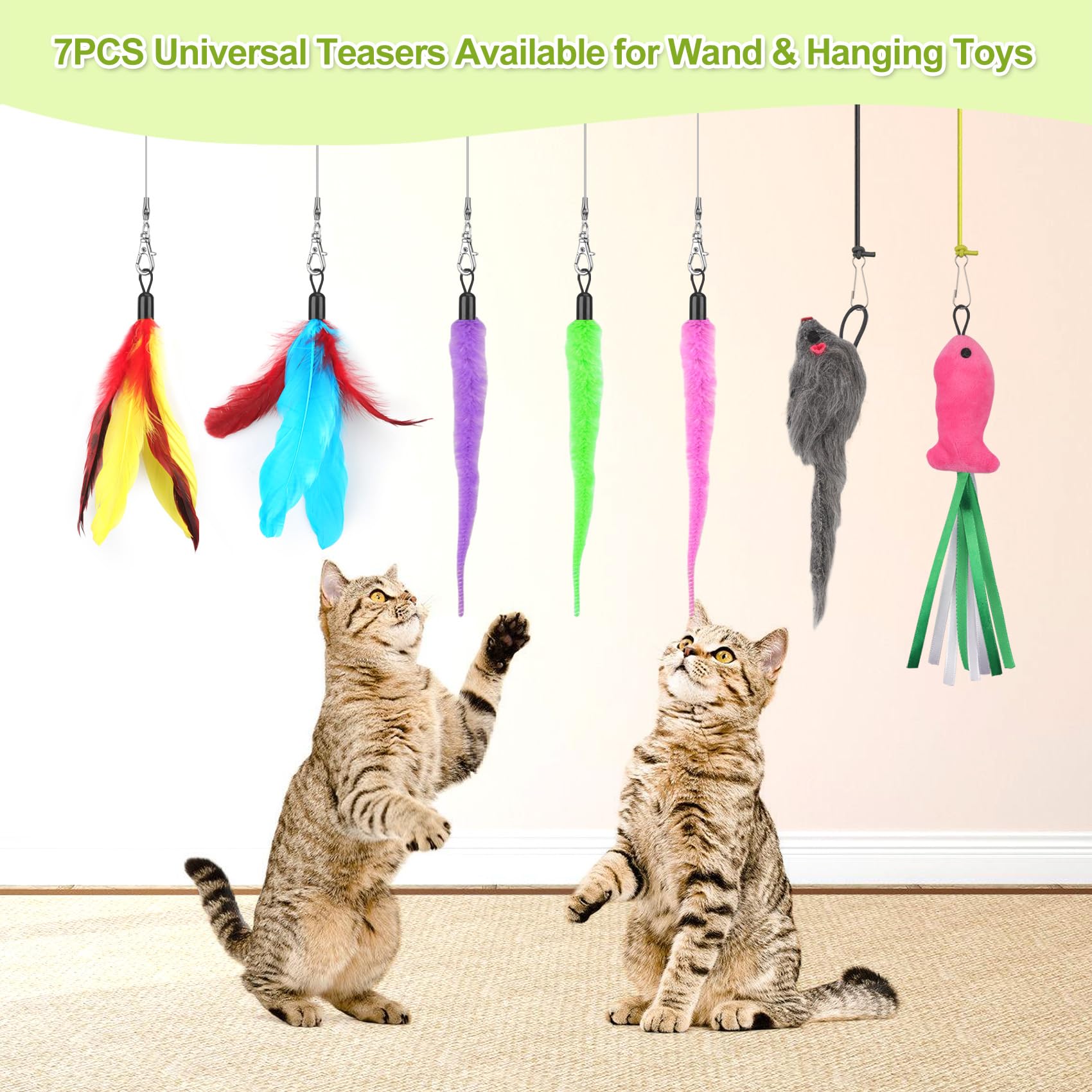 Chicwow Interactive Retractable Cat Wand & Hanging Toys For Cats - 2 Wands, 2 Hanging, 7 Teaser Cat Toys For Indoor Adult Cats K