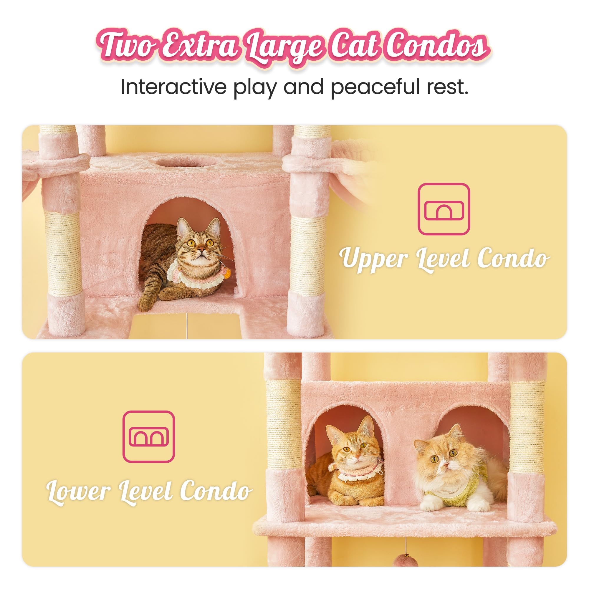 Mwpo Pink Extra Large Cat Tree, 77.6-Inch Tall Cat Tower For Indoor Cats With 2 Condos, Multi-Level Cat Stand For Large Cats, 3