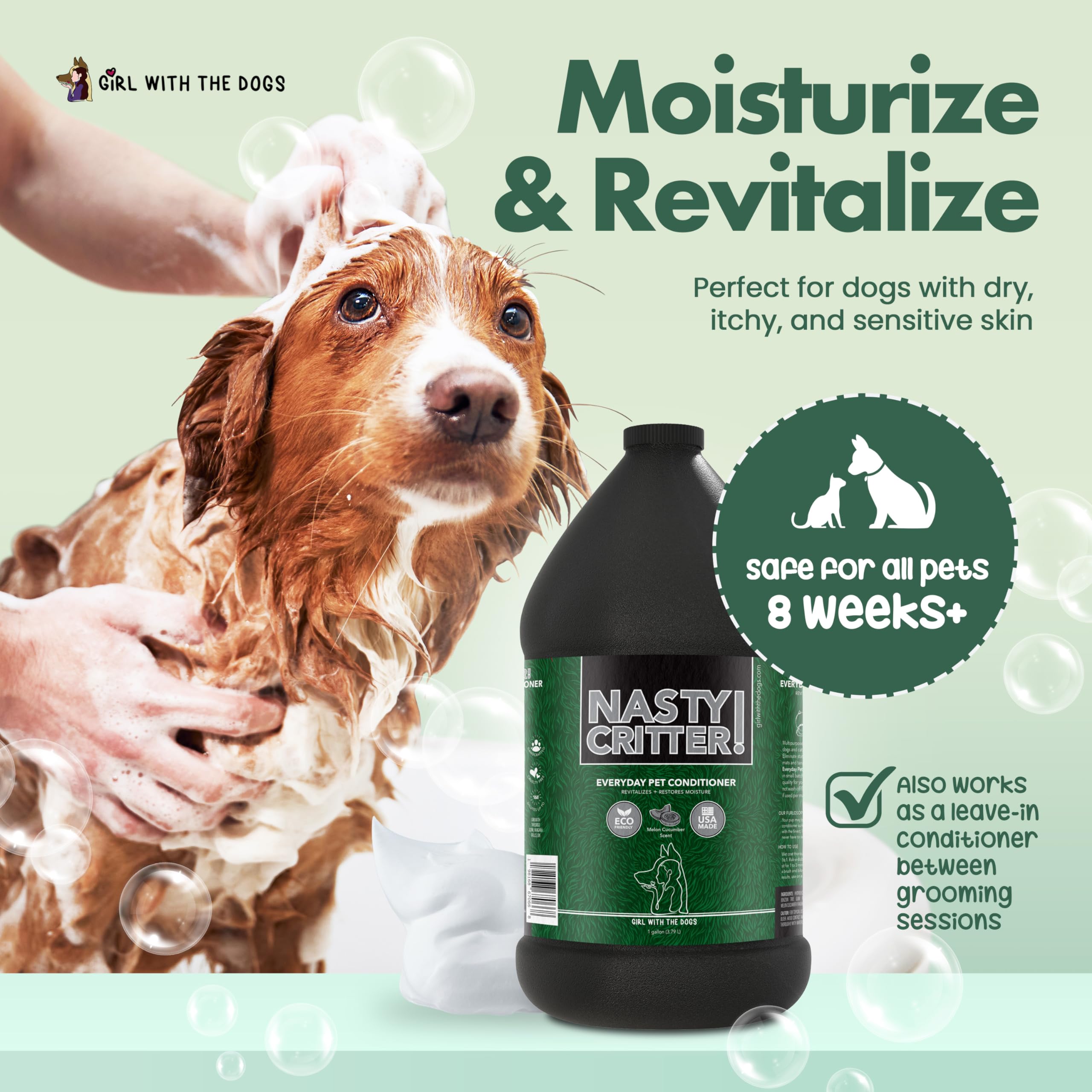 Nasty Critter! By Girl With The Dogs - Everyday Deep Cleaning Dog Conditioner, 1 Gallon, Made In Usa 8 Wks+