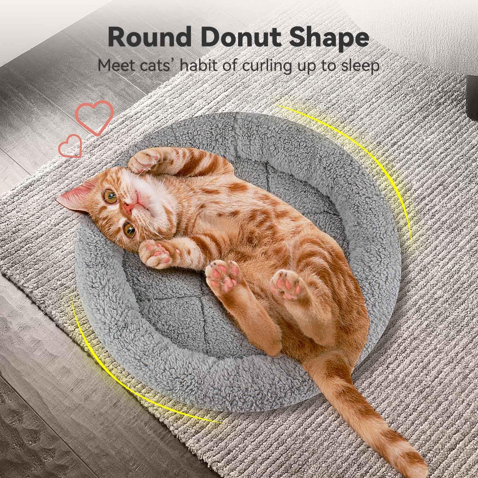 PETLESO Small Cat Bed Mat with Surrounding Pillow, 11.81 Round Soft Cushion for Cats Puppy Rabbits Curling Sleep, Indoor Furnitu