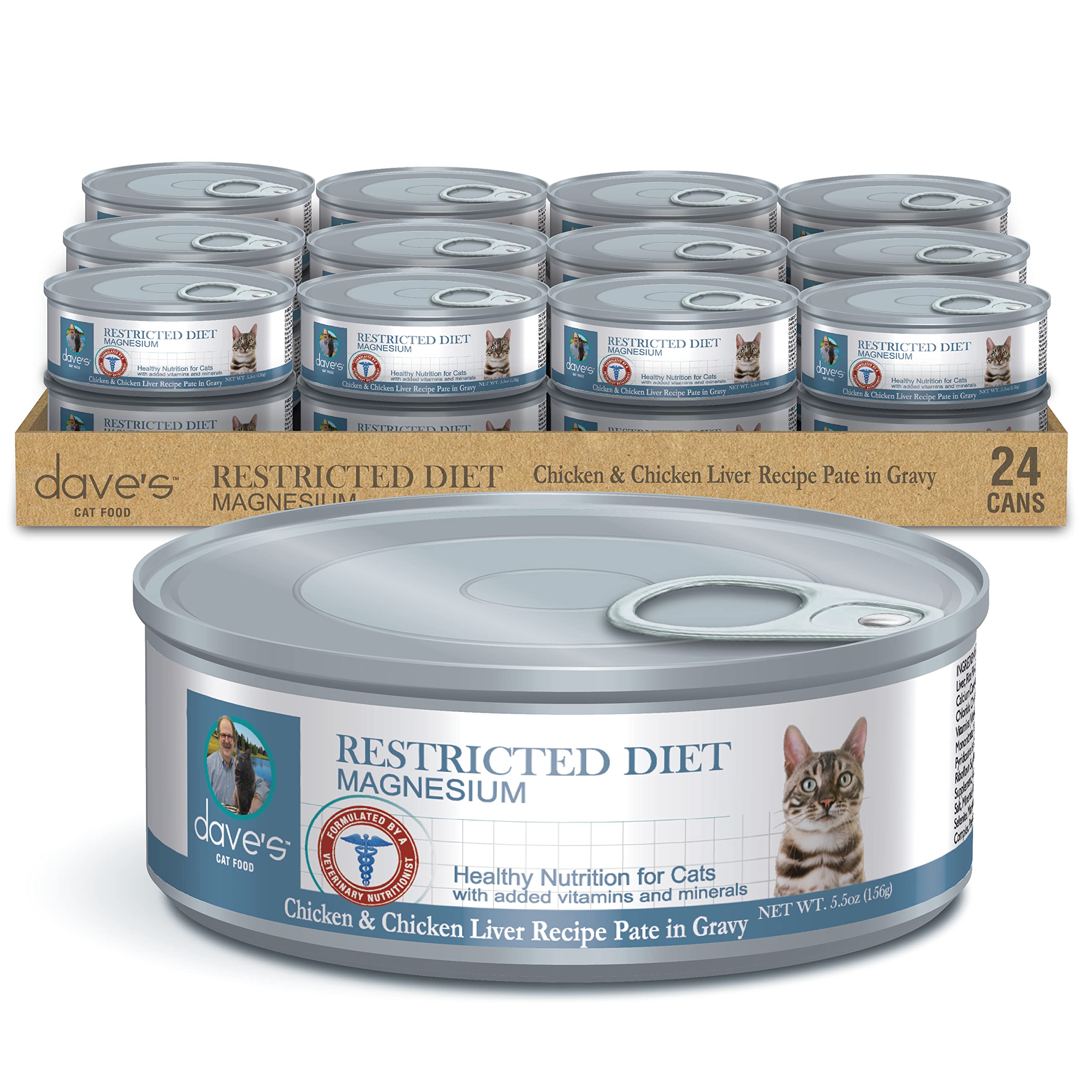 Daves Pet Food Urinary Tract Cat Food Wet (Chicken Pate in Gravy), Non-Prescription Low Magnesium Restricted Diet Canned Cat Fo