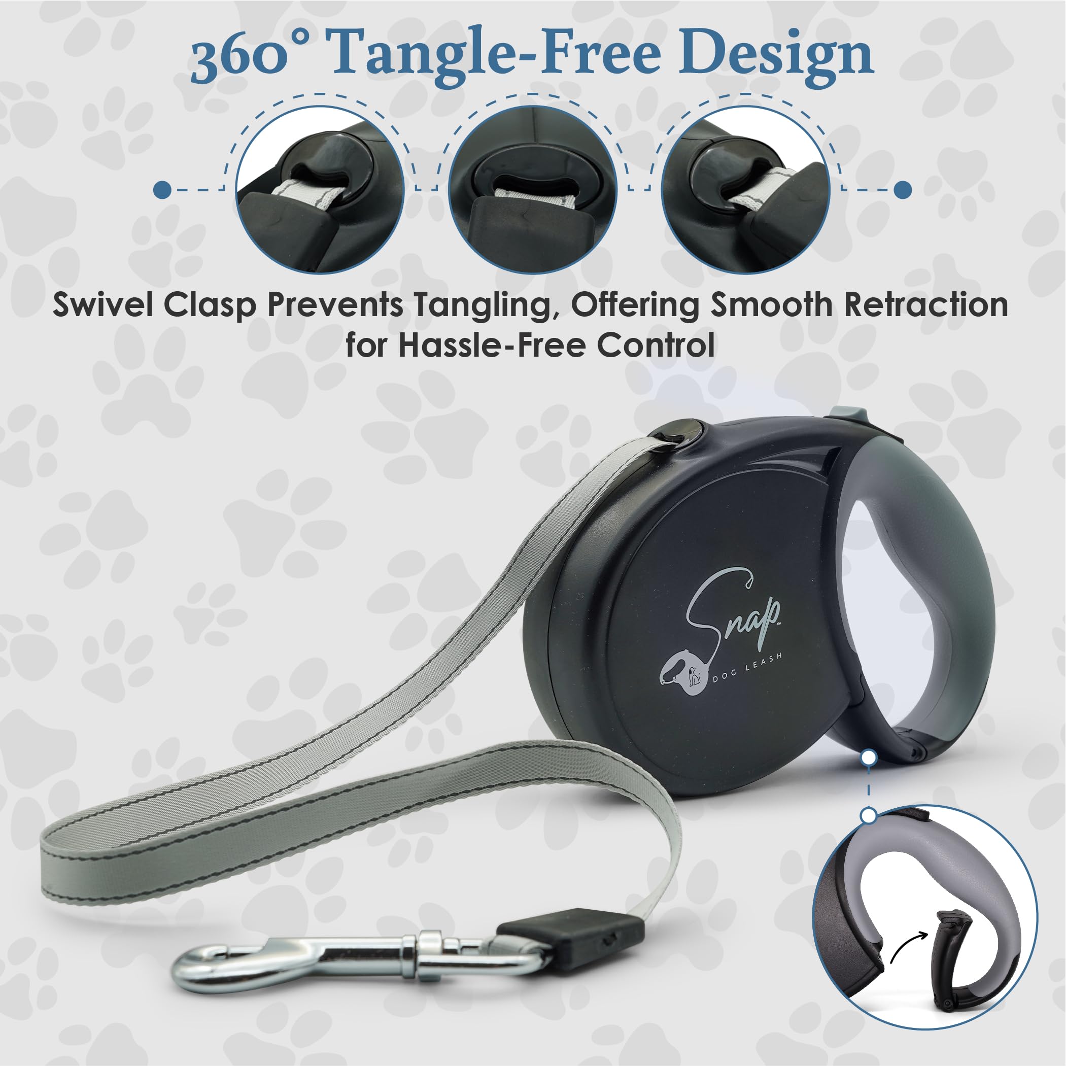 Snap Retractable Dog Leash With Built-In Clip, Hands-Free Connection, Reflective 16-Ft Tape, Brake And Lock, Tangle-Free, For Sm