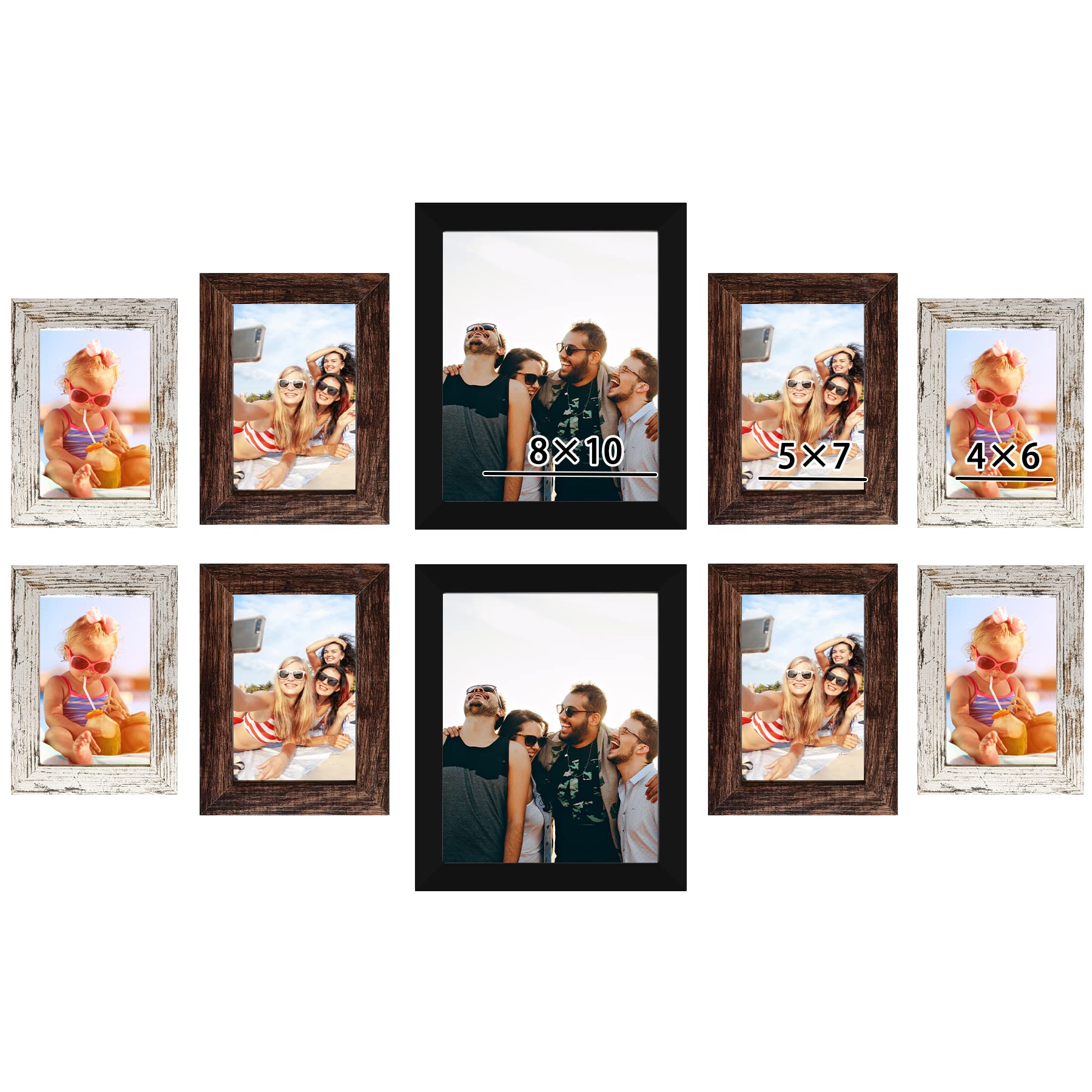 Luckylife Picture Frame Set 10-Pack, Gallery Wall Frame Collage With 8X10 5X7 4X6 Frames In 3 Different Finishes