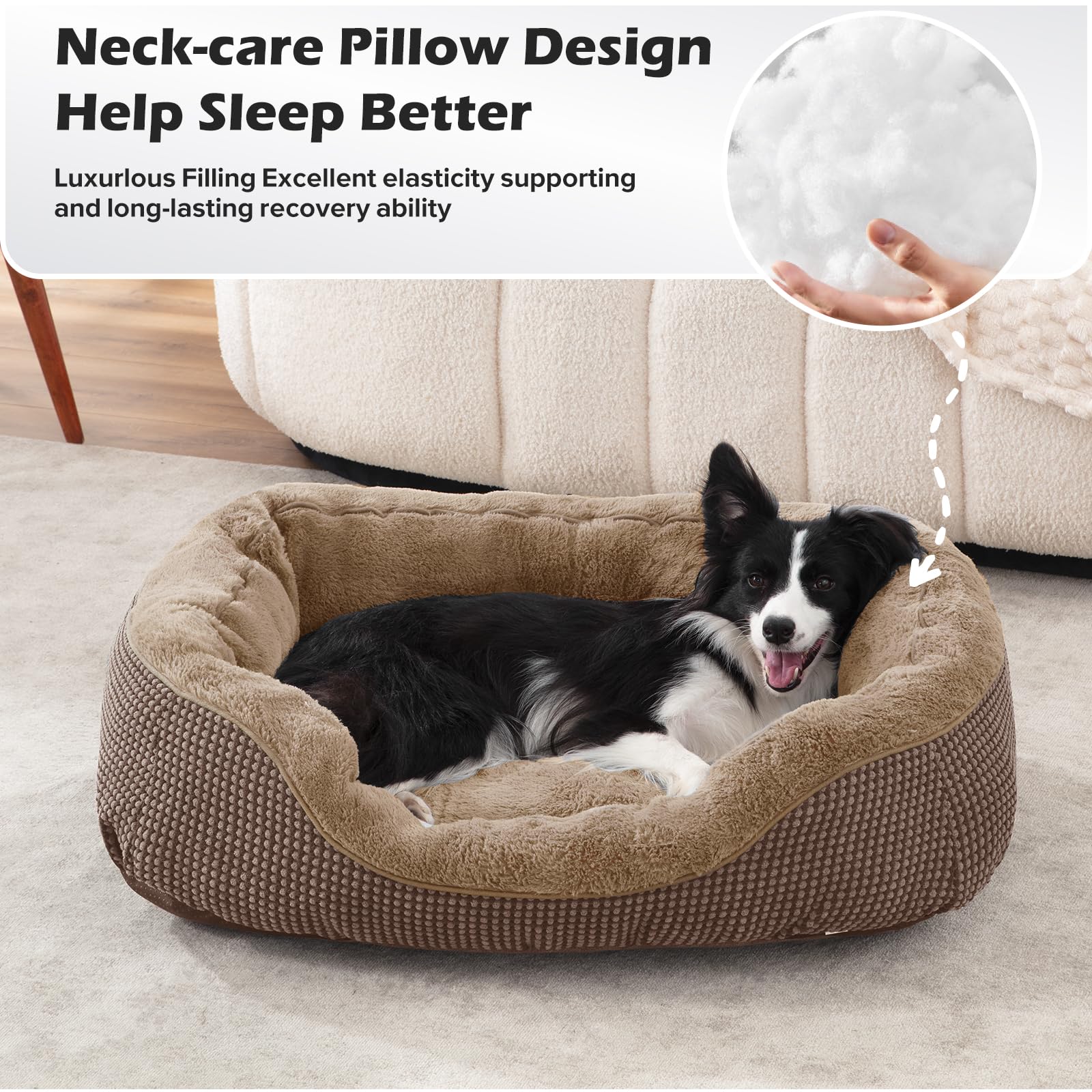 INVENHO Dog Bed Medium Size, Orthopedic Cotton, Dark Brown, Anti-Slip Bottom, Soft Calming Sleep, Model: INVENHO, 30"x24"x9"