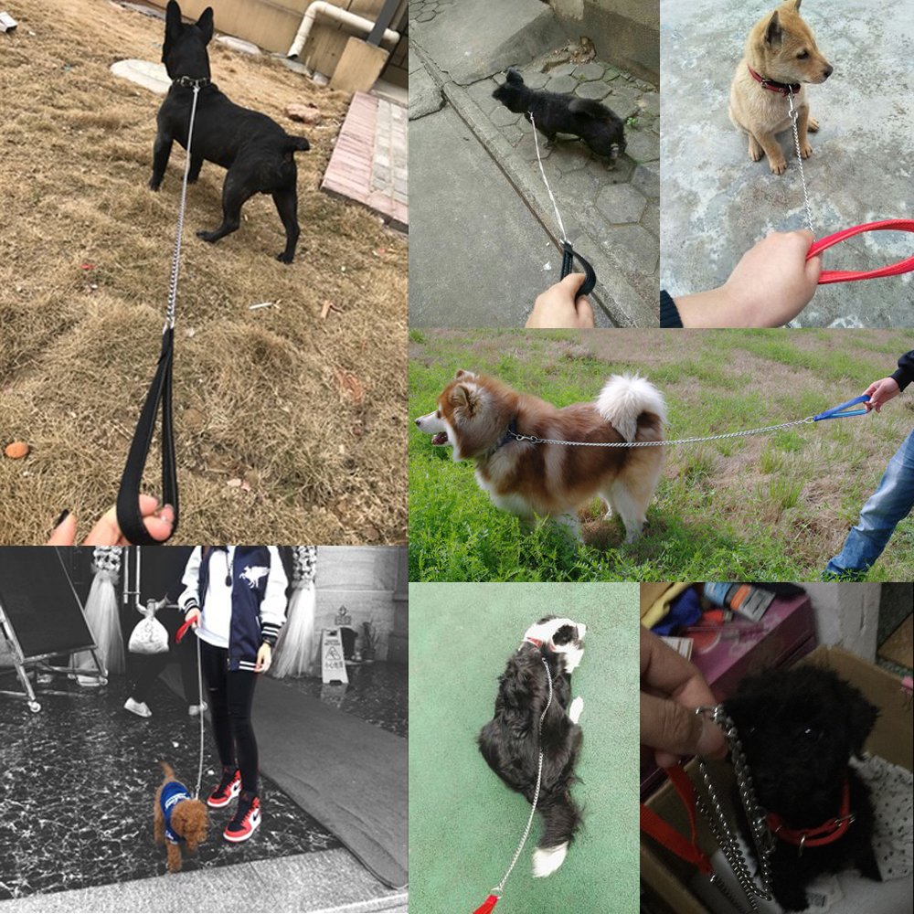 Beirui Premium 4 Foot Chain Heavy Duty Dog Leash - Soft Padded Handle Lead - Perfect Basic Leashes For Large & Medium Size Pets Walking,Traffic Training And Traveling (3.0Mm * 4 Foot, Red)