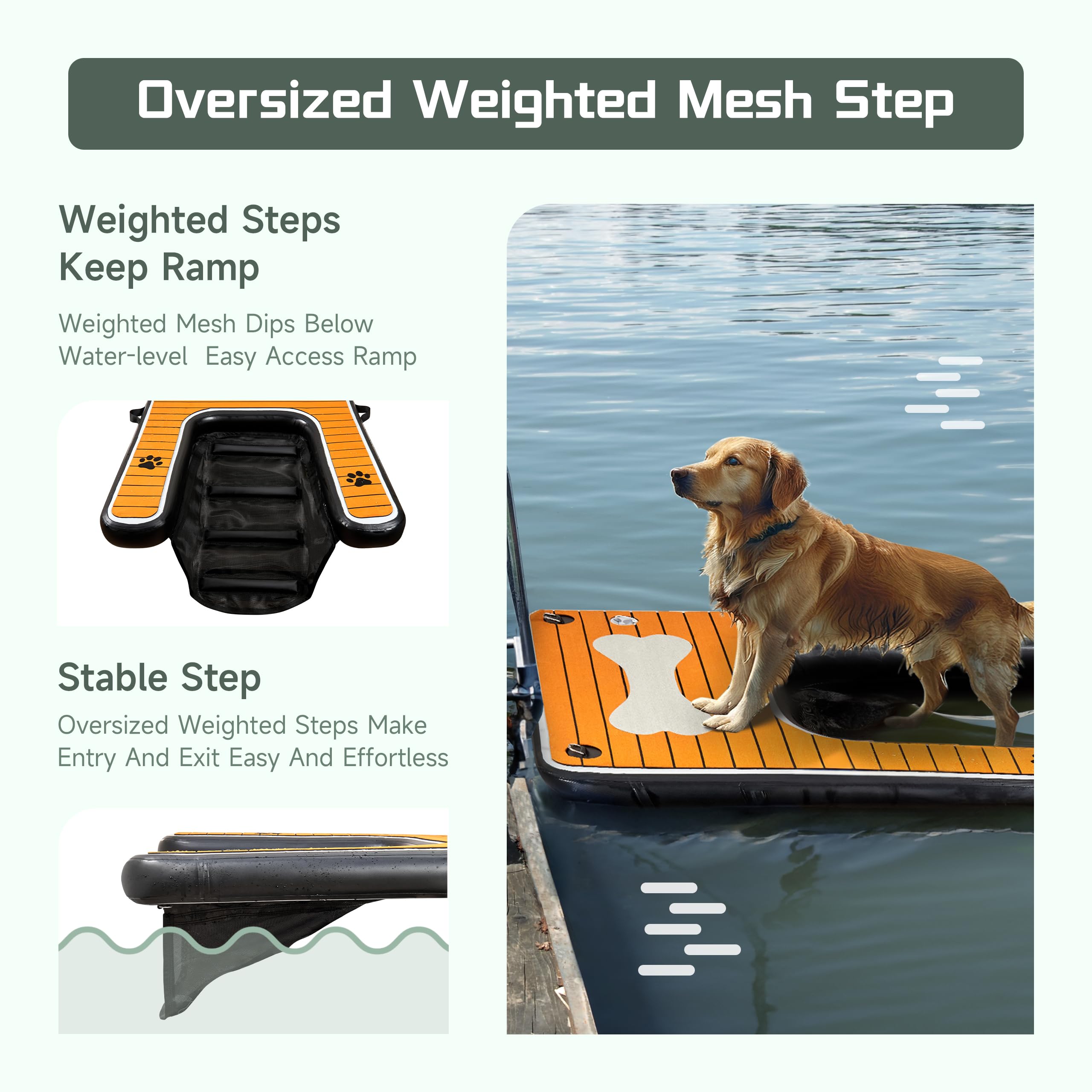 Pohare Dog Pool Ramp - Inflatable Dog Boat Ramp (48'' X 35''), Safe & Easy Water Access, Supports Dogs Up To 210 Pounds, Suitabl