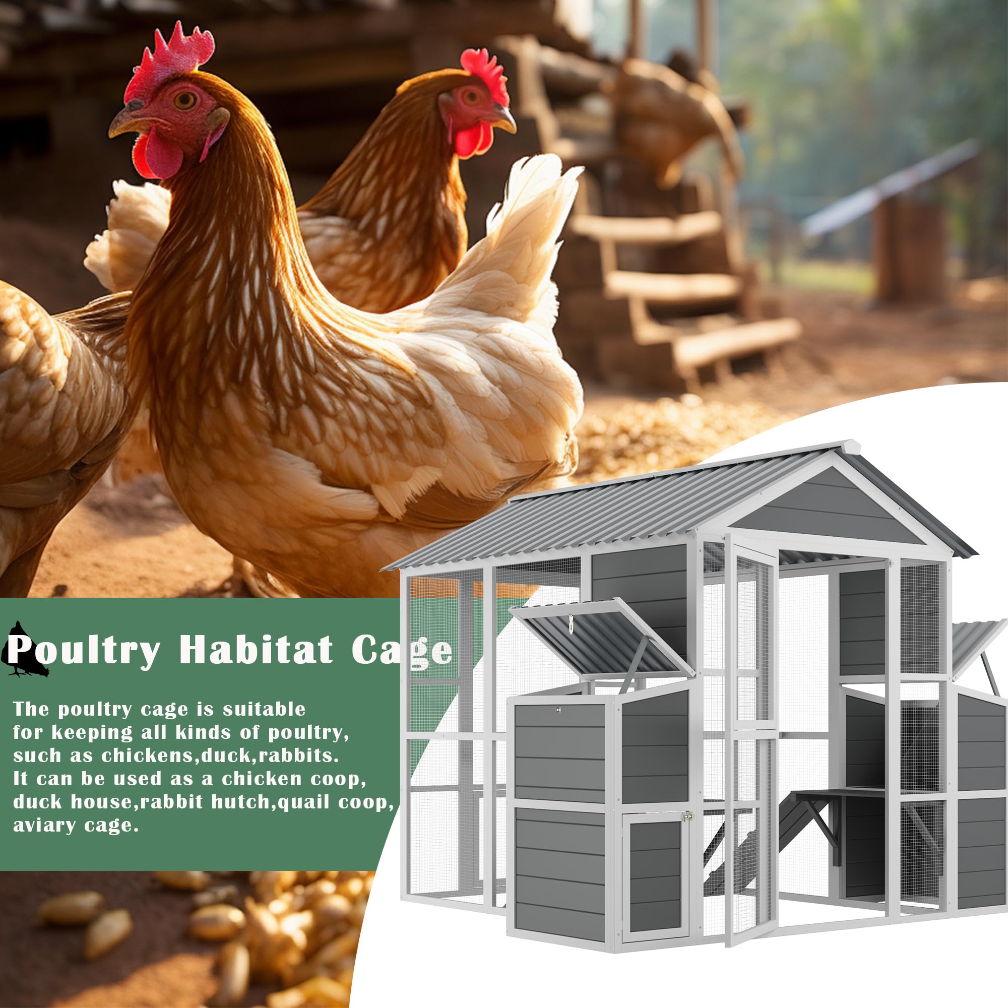 YOPTO Outdoor Wooden Chicken Coop for 10 Chickens,Large Hen House Poultry Habitat Pet Hutch Run Cage with 2 Chicken Nesting Boxe
