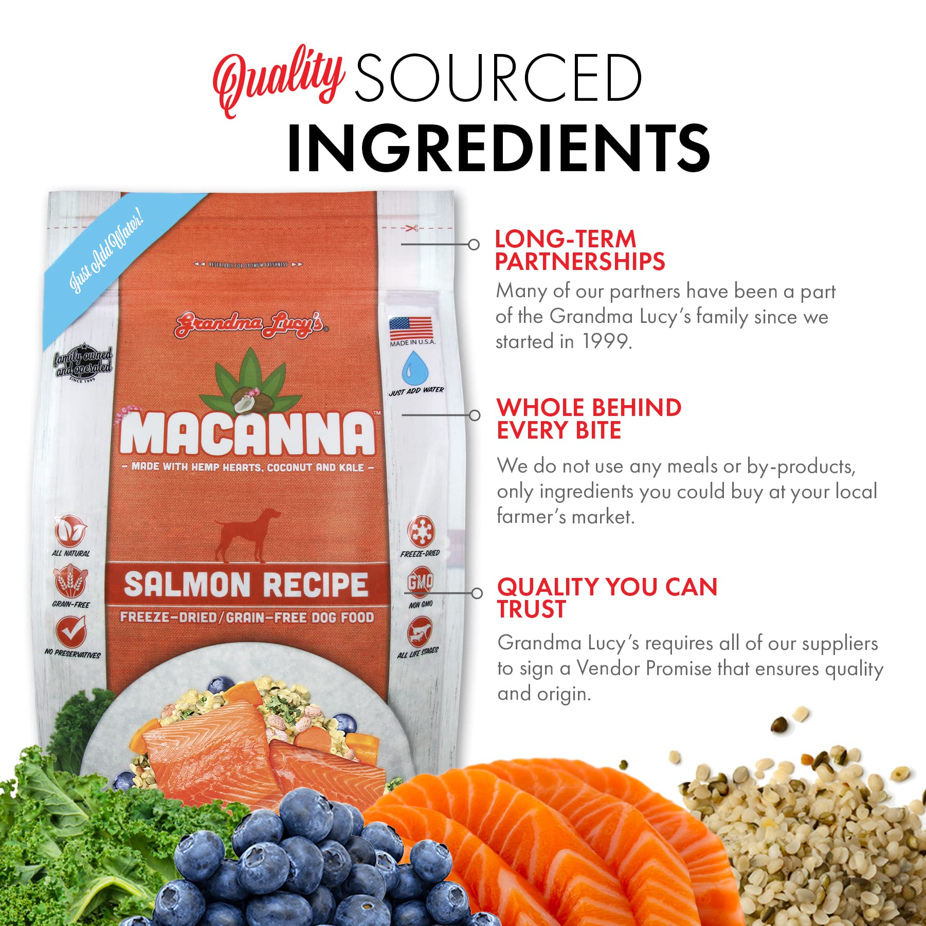 Grandma Lucys Macanna Freeze Dried Grain Free Salmon Recipe Dog Food 1 Lbs, Model Number: 884308721252