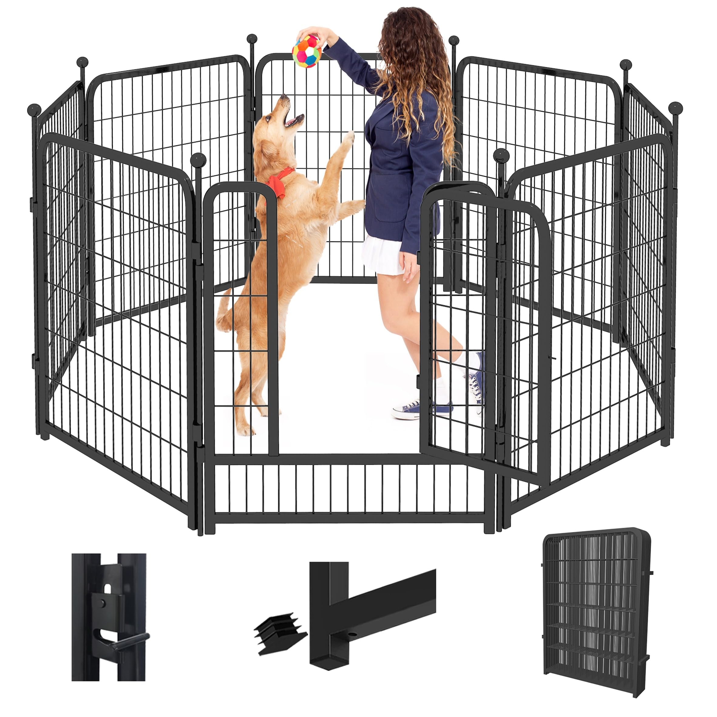 Jhsomdr Dog Playpen 40 Inch 8 Panels Dog Fence Outdoor For Yard Indoor Dog Pen For Large/Medium/Small Dogs, Heavy Duty Metal Pup